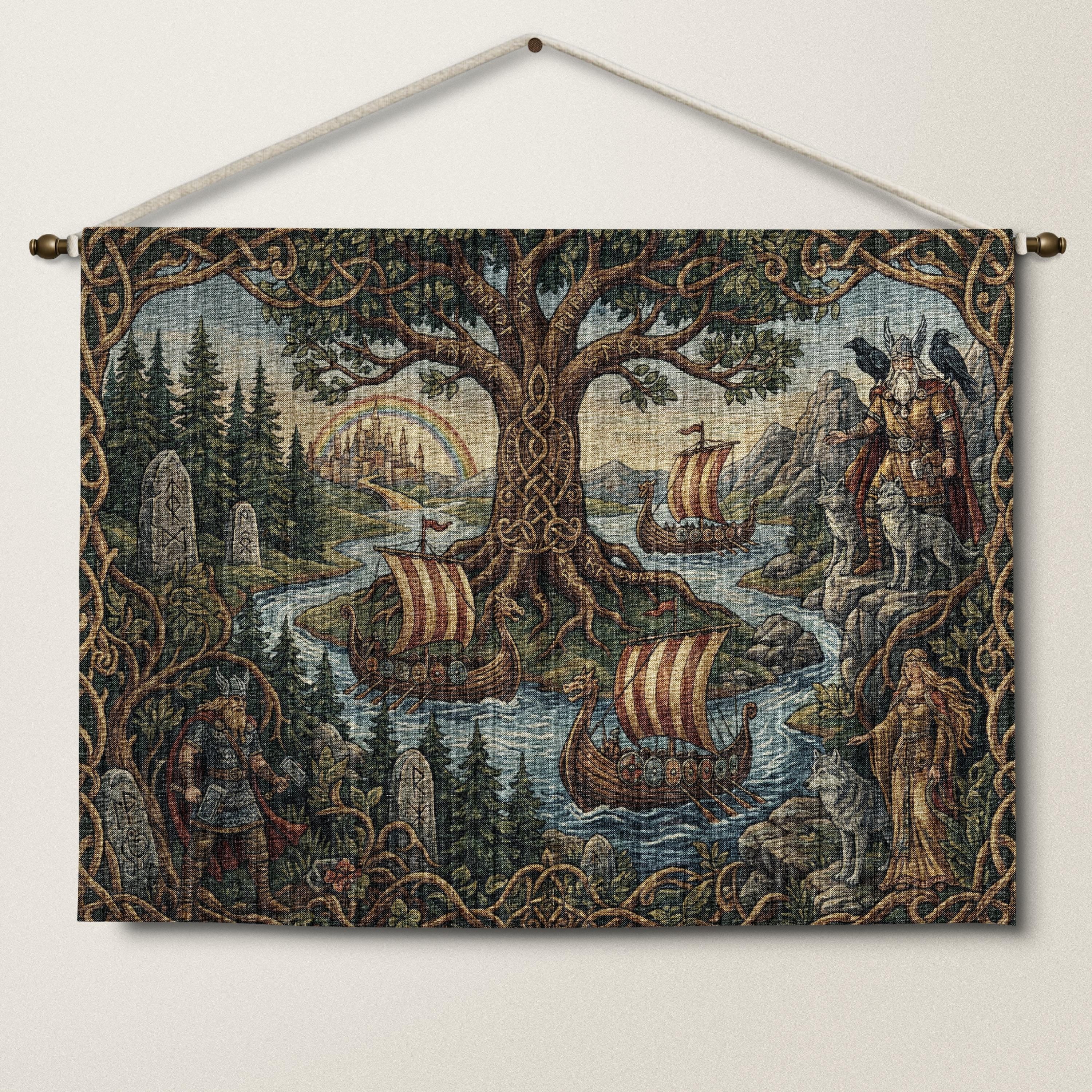 Viking Yggdrasil Tree of Life Blanket - Yggdrasil Woven Blanket, Norse Mythology Tapestry, Viking