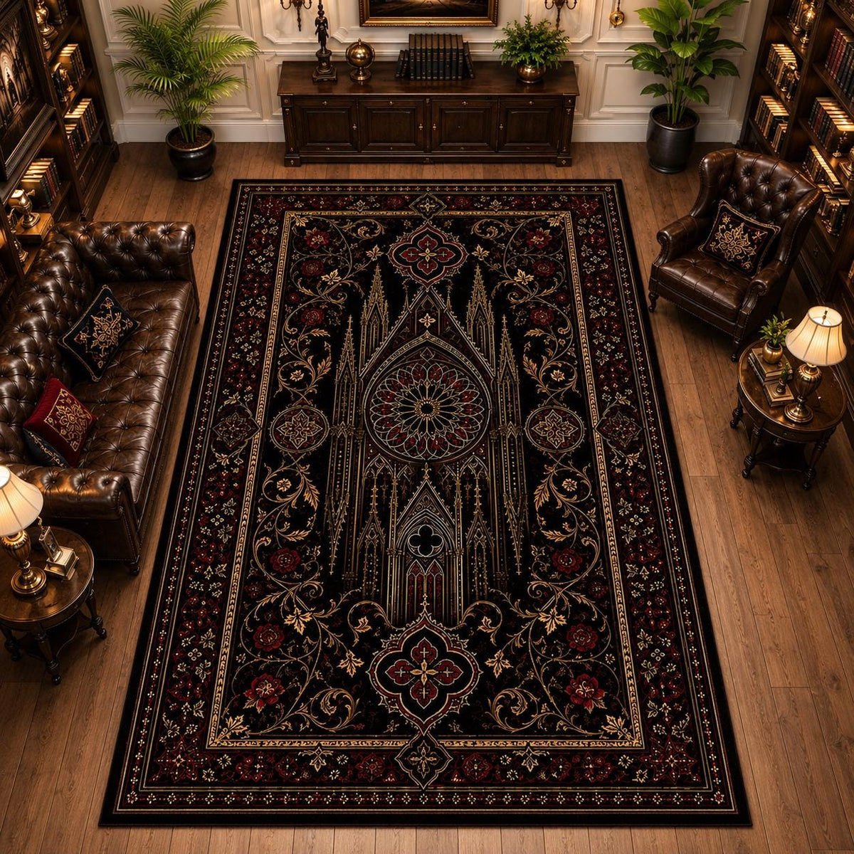 Viking Rune Rug - Norse Viking Rug: Red Black Longship Eagle Carpet, Nordic Rune Pattern, Mythology
