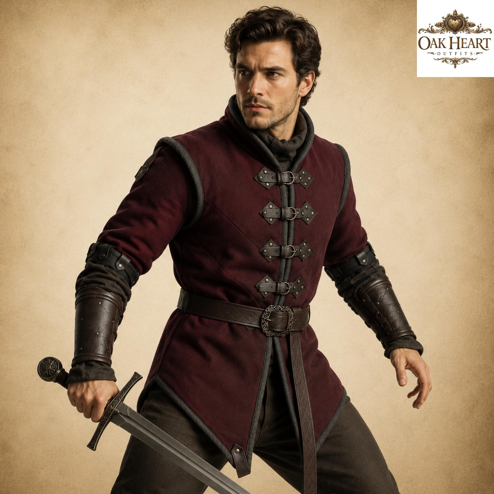 Viking Jacket - Wine Medieval Gambeson Coat for Men – Quilted Viking Armor Jacket