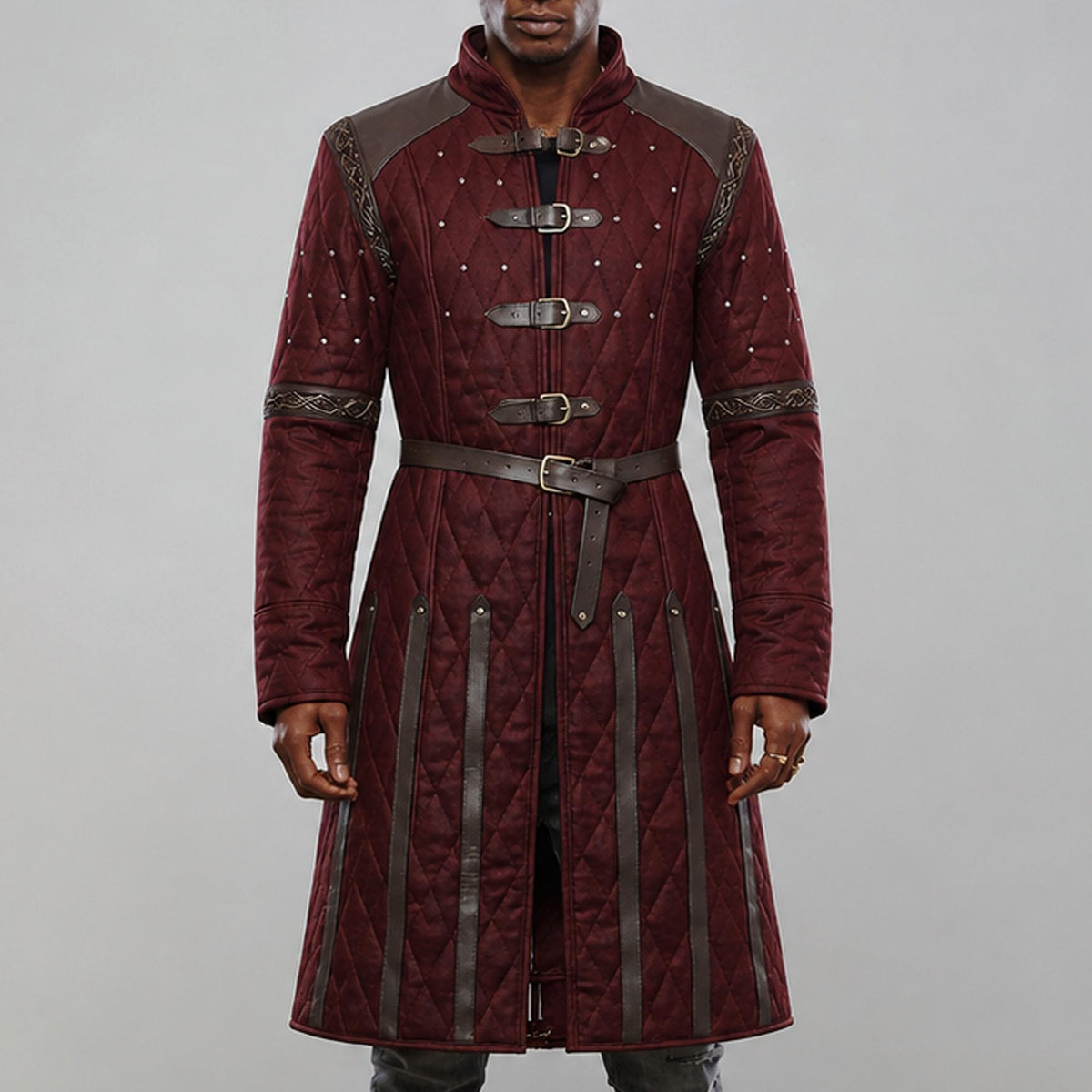 Viking Jacket - Wine Medieval Gambeson Coat for Men – Quilted Viking Armor Jacket