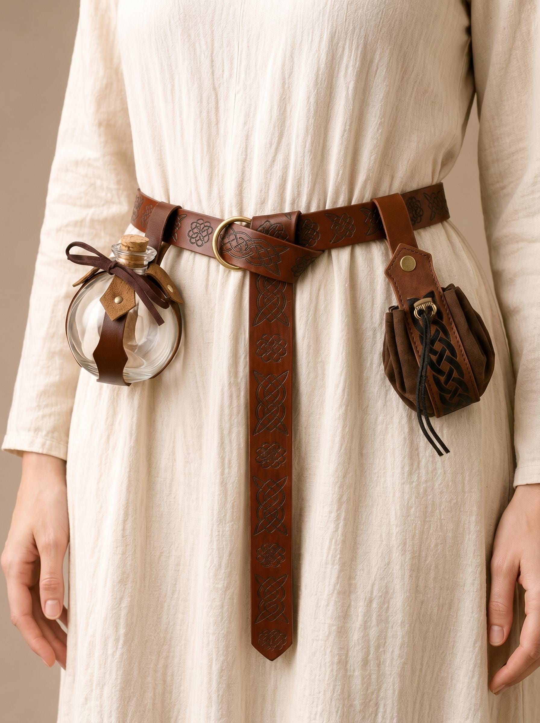 Viking Costume & LARP - Medieval Belt Set, Ren Faire Viking Cosplay Belt, Bracers Bags, Steampunk