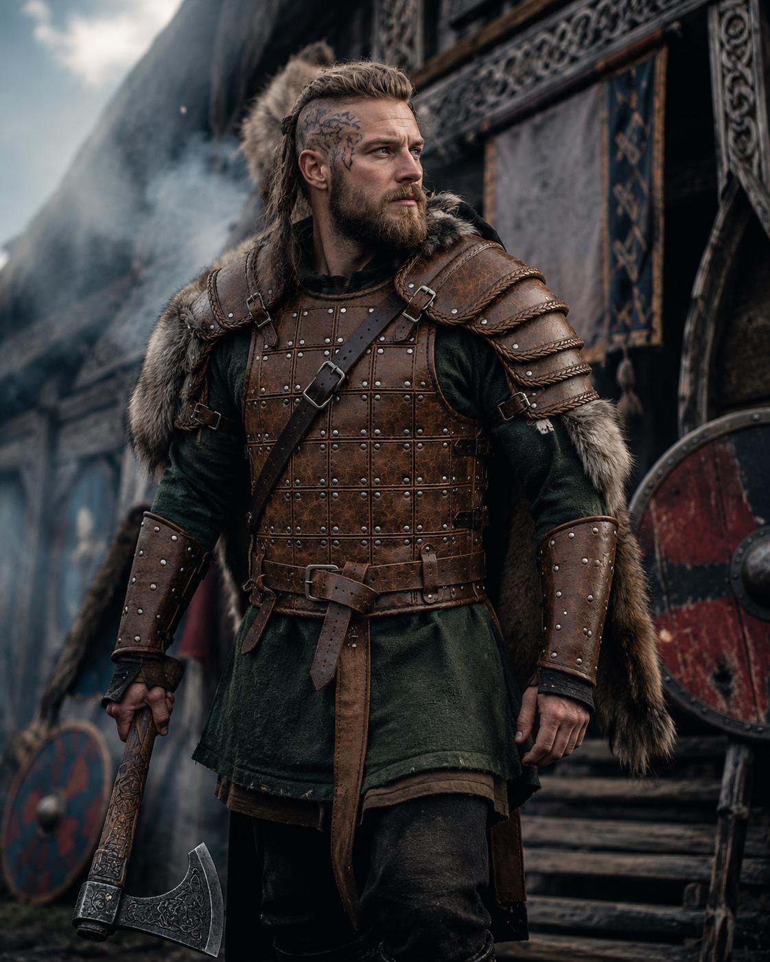 Viking Jacket - Viking Jarl Leather Coat Men Fur Collar Norse Warrior Medieval Fantasy Cosplay