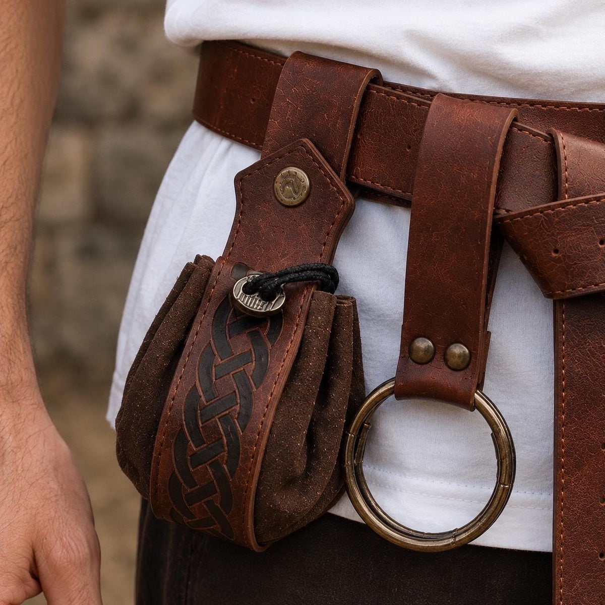 Viking Costume & LARP - Medieval Belt with Pouches for Men, Viking Leather Waist Bag Set
