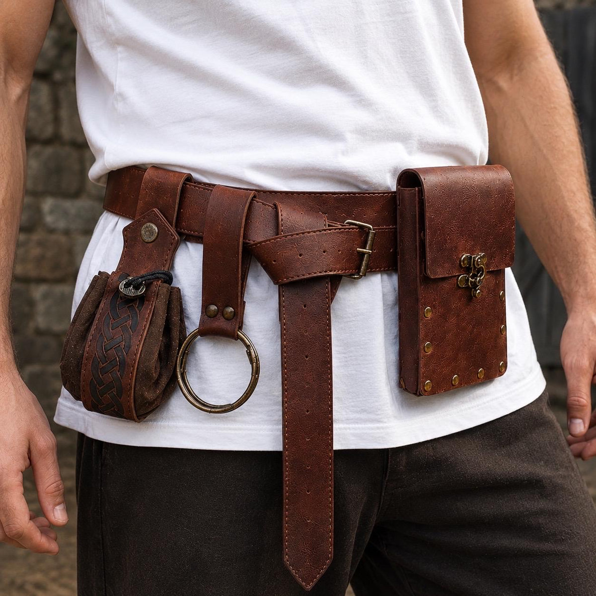 Viking Costume & LARP - Medieval Belt with Pouches for Men, Viking Leather Waist Bag Set