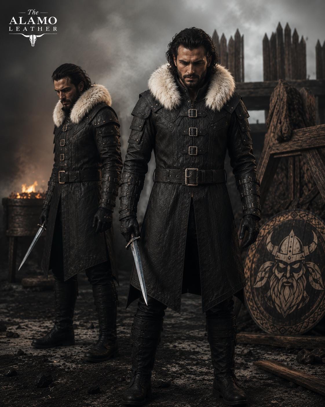 Viking Jacket - Viking Jarl Leather Coat Men Fur Collar Norse Warrior Medieval Fantasy Cosplay