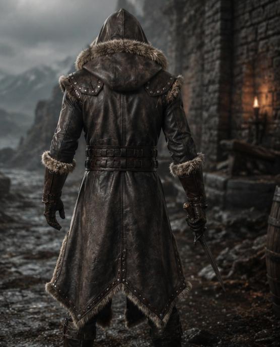 Viking Jacket - Viking Jarl Leather Coat Men Fur Collar Norse Warrior Medieval Fantasy Cosplay