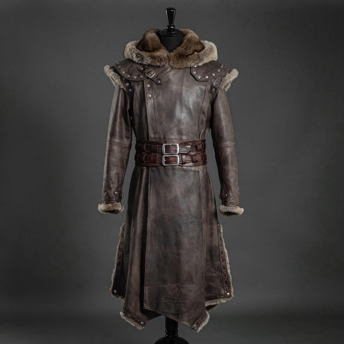 Viking Jacket - Viking Jarl Leather Coat Men Fur Collar Norse Warrior Medieval Fantasy Cosplay