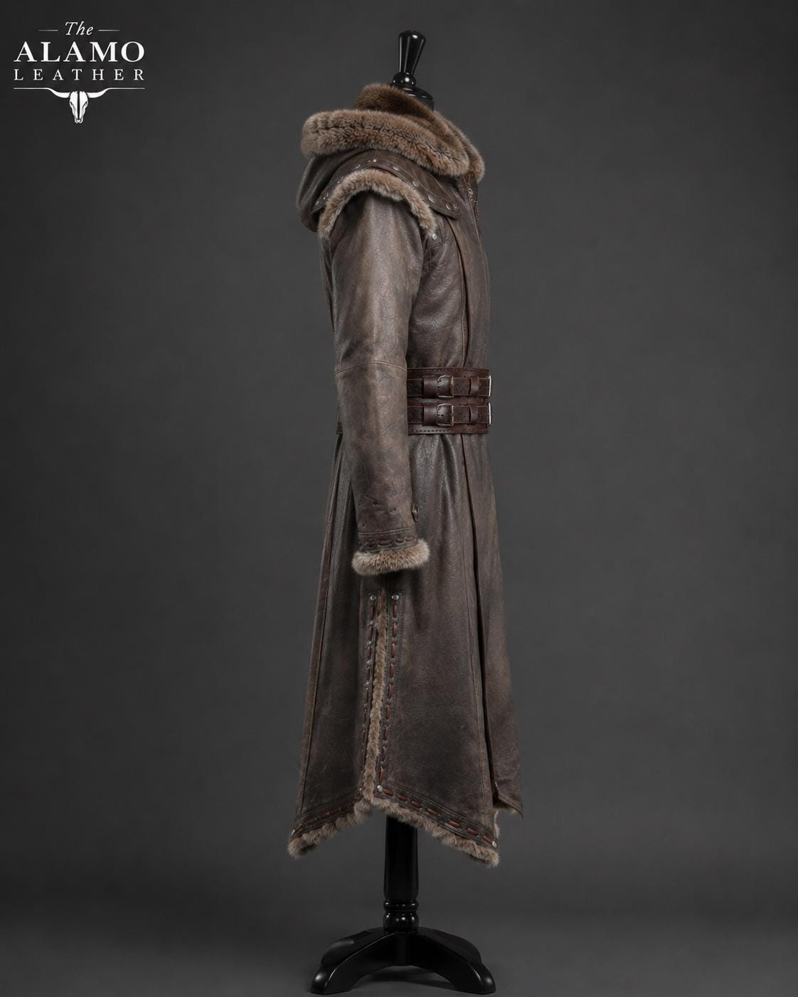 Viking Jacket - Viking Jarl Leather Coat Men Fur Collar Norse Warrior Medieval Fantasy Cosplay