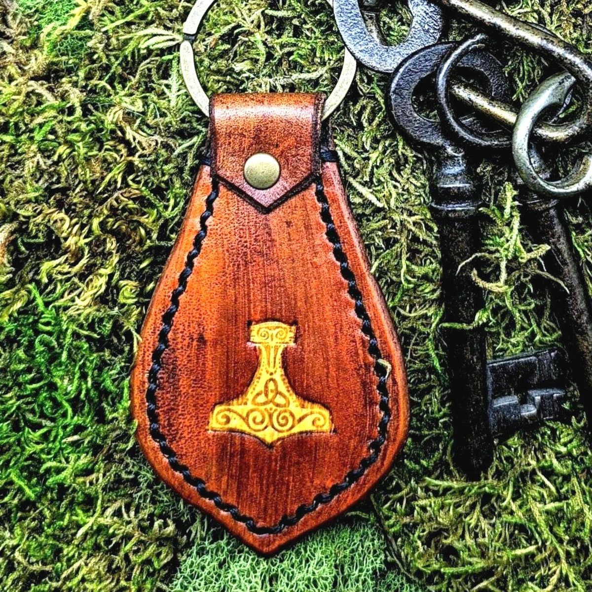 Viking Leather Accessory - Key fob "Head of Jormungandr". A personalized gift for Vikings.