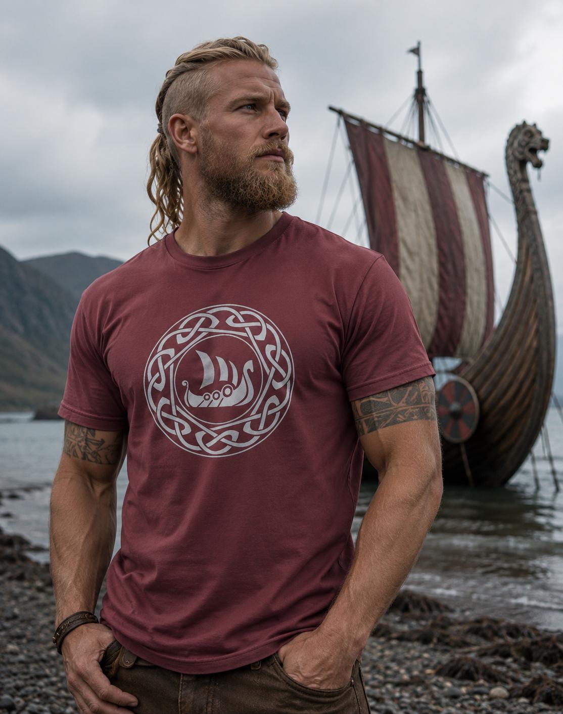 Viking Longship T-Shirt - Viking Longship Shirt, Norse Viking Ship, Celtic Knot Mythology Tee