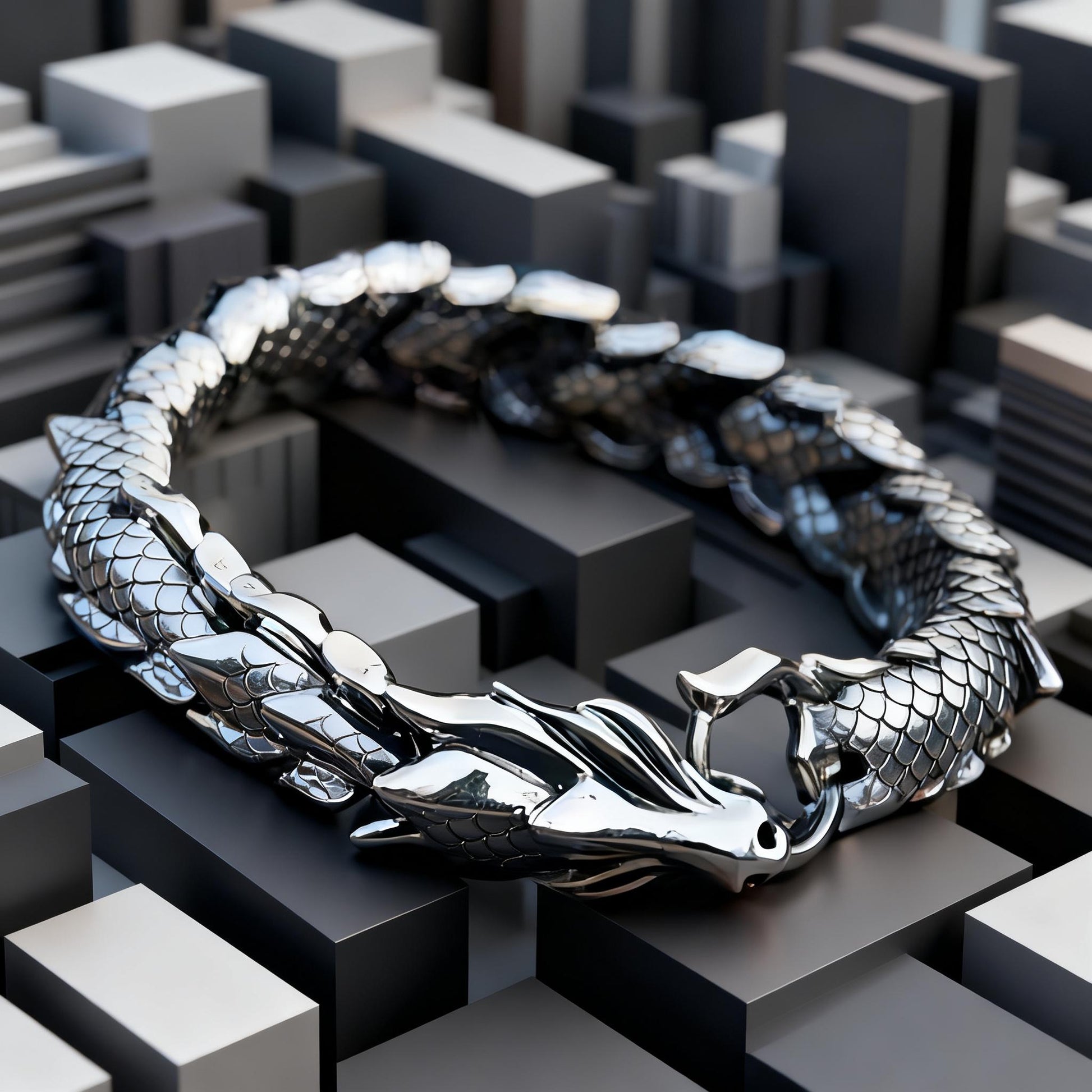 Viking Bracelet - Viking Dragon Cuff Bracelet, Stainless Steel Norse Arm Band, Midgard Serpent