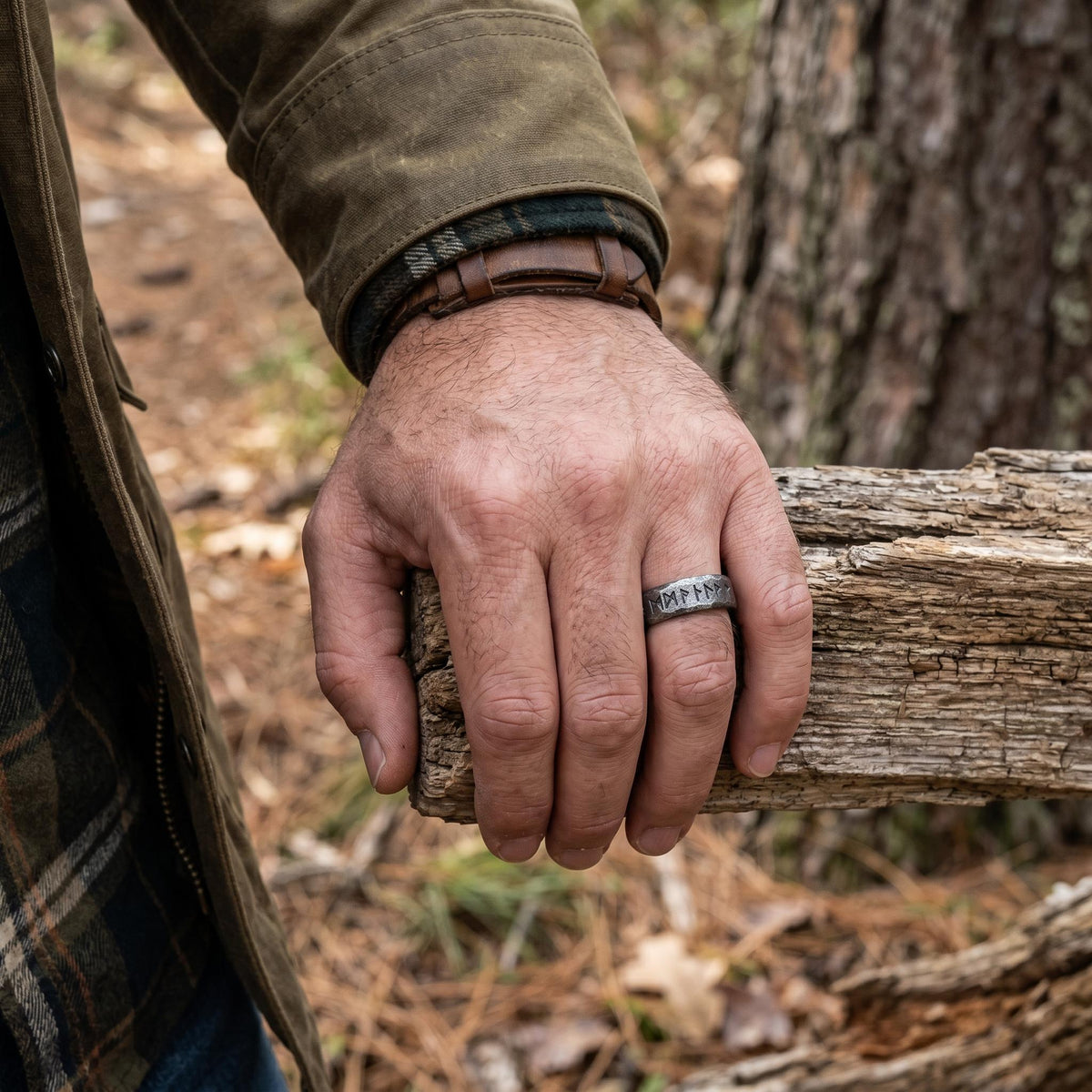 Viking Rune Ring - Engraved Viking Rune Ring, Hammered Sterling Silver Futhark Band, Ancient Norse