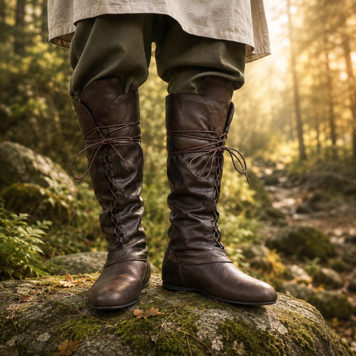 Viking Boots - Medieval Knee High Boots for Ren Faire, Viking LARP Boots, Renaissance Lace Up