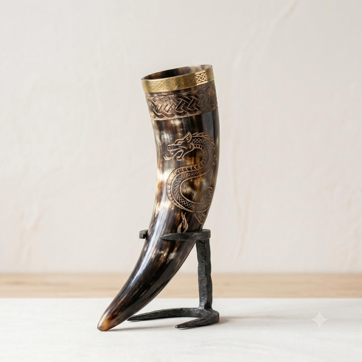 Viking Mug - Viking Drinking Horn Jormungandr Engraved, Handmade Bovine Horn Mug, Norse Mead Horn