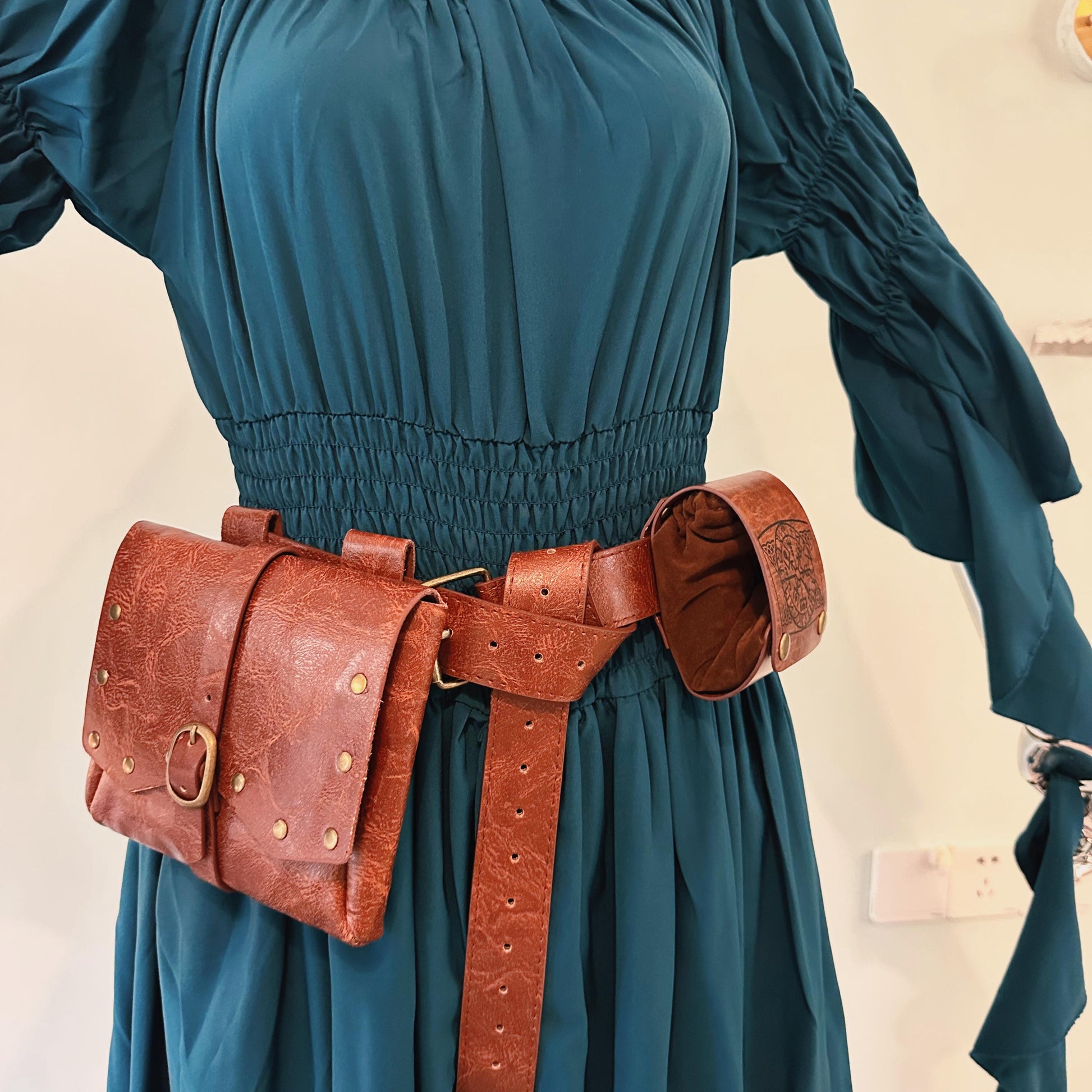 Viking Vegvisir Compass Costume & LARP - 3-Piece Medieval Belt & Pouch Set -Norse Vegvisir Rune
