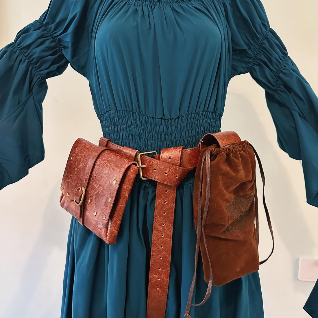 Viking Vegvisir Compass Costume & LARP - 3-Piece Medieval Belt & Pouch Set -Norse Vegvisir Rune