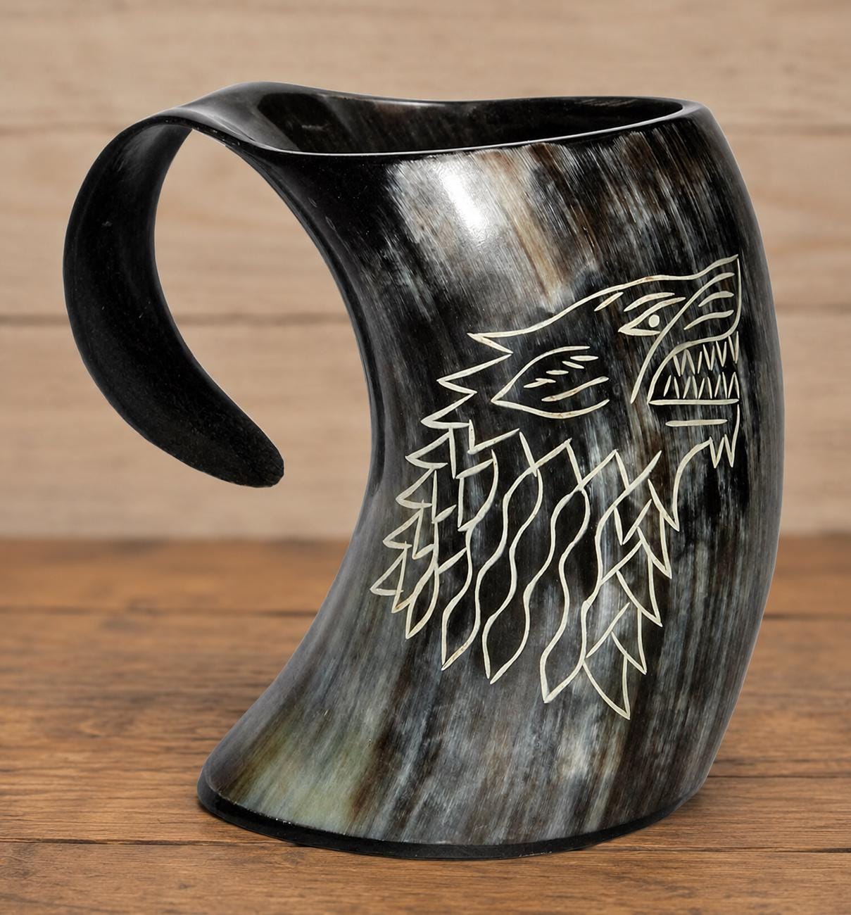 Viking Mug - Handmade Viking Horn Mug, Authentic Natural Ox Horn Tankard, 8 oz Drinking Mug for