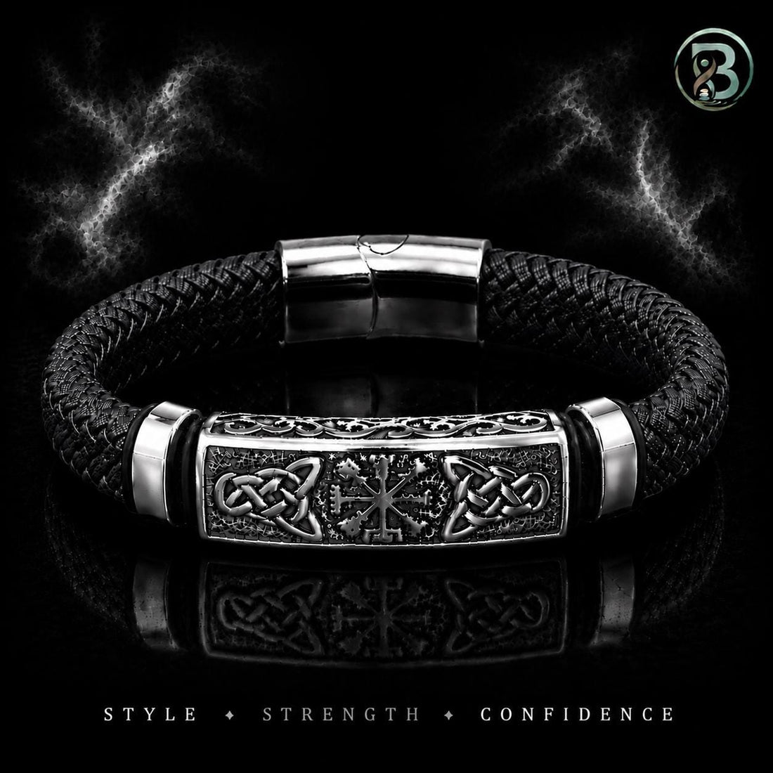 Viking Vegvisir Compass Bracelet - Viking Braided Leather Bracelet – Norse Runes, Celtic Knot
