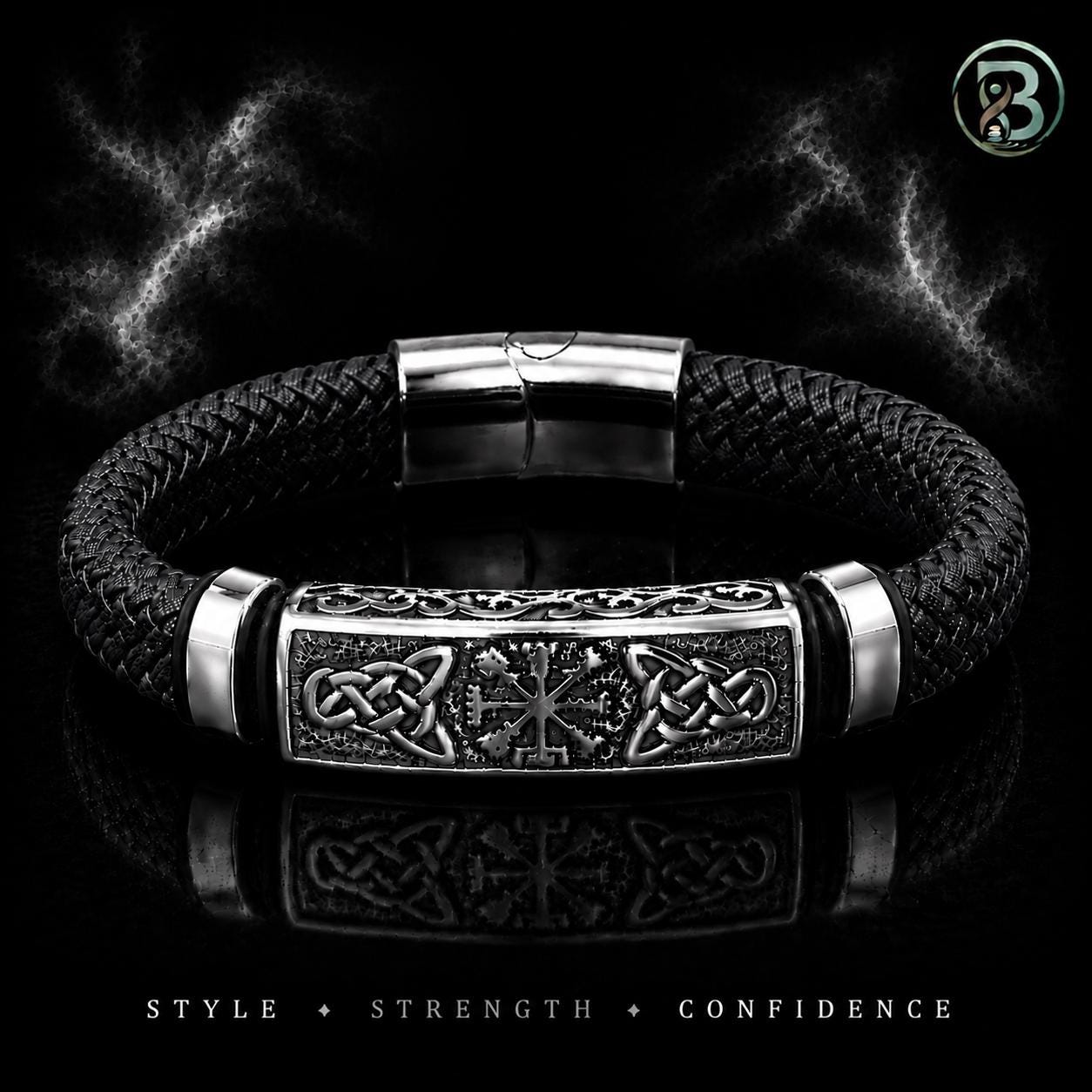 Viking Vegvisir Compass Bracelet - Viking Braided Leather Bracelet – Norse Runes, Celtic Knot