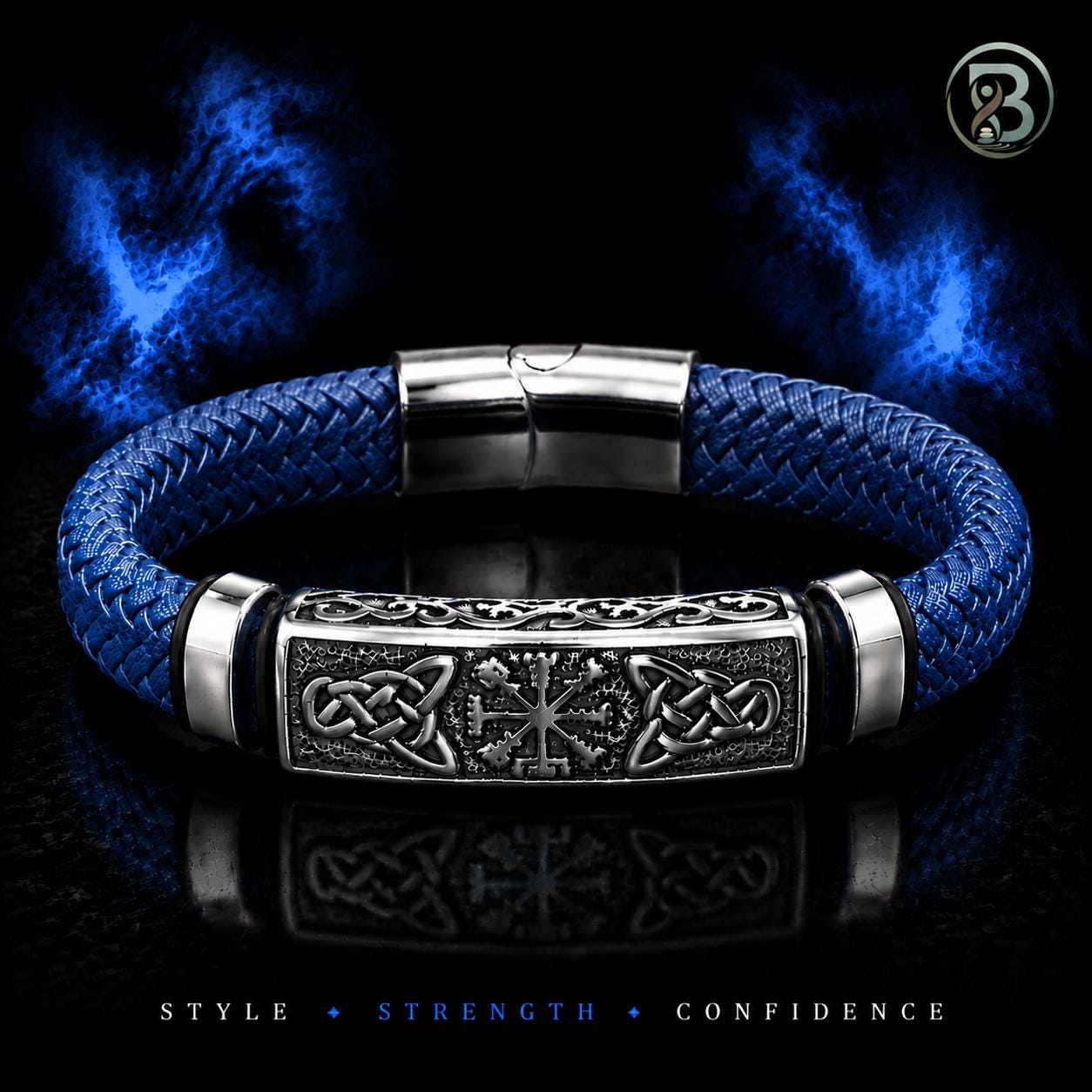Viking Vegvisir Compass Bracelet - Viking Braided Leather Bracelet – Norse Runes, Celtic Knot