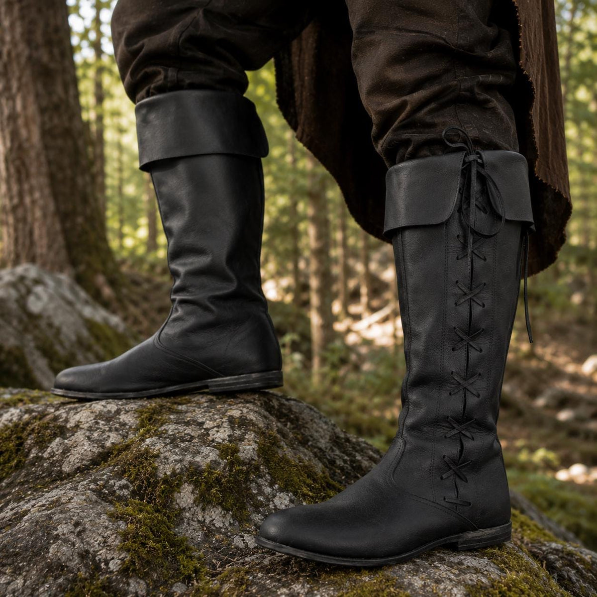 Viking Boots - Medieval Knee High Boots for Ren Faire, Viking LARP Boots, Renaissance Lace Up