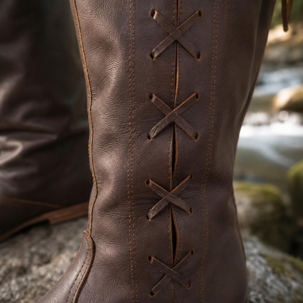 Viking Boots - Medieval Knee High Boots for Ren Faire, Viking LARP Boots, Renaissance Lace Up