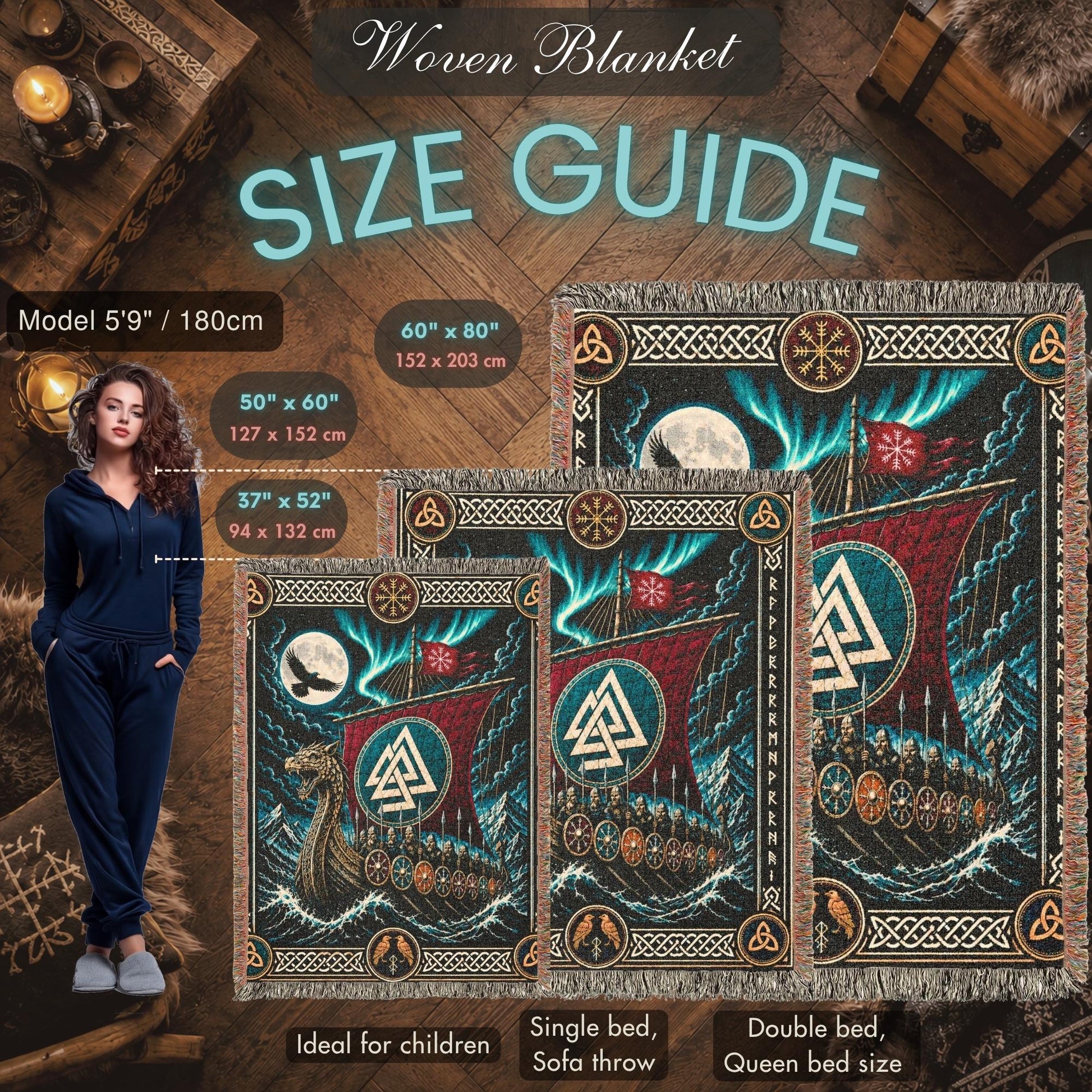 Viking Blanket - Viking Ship Woven Blanket, Norse Wall Art, Man Cave Decor, Gift for Him