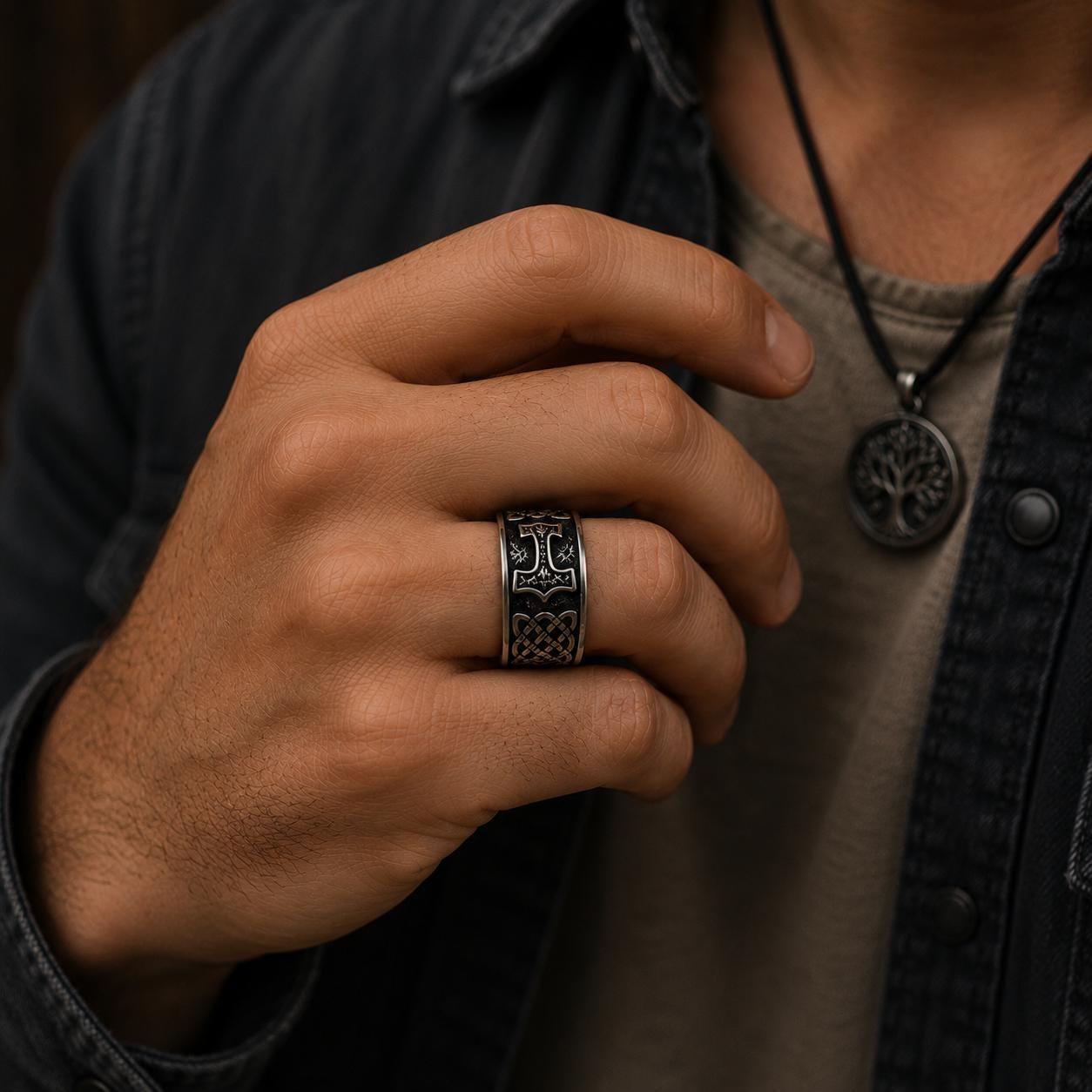 Viking Thor's Hammer Ring - Sterling Silver Hammer of Thor Ring, Viking Mjolnir Band, Norse