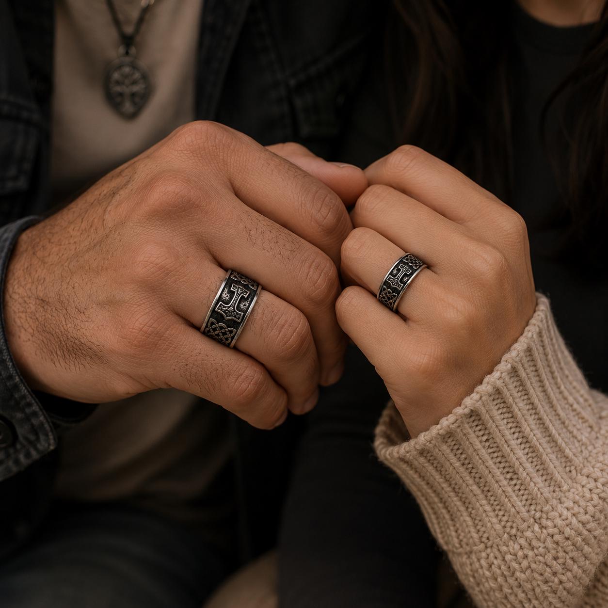Viking Thor's Hammer Ring - Sterling Silver Hammer of Thor Ring, Viking Mjolnir Band, Norse