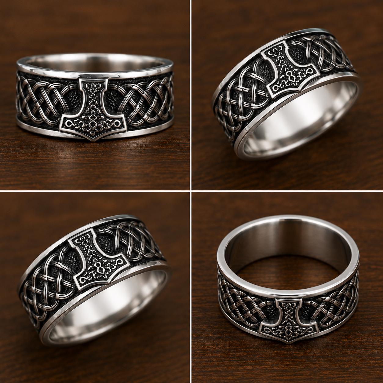 Viking Thor's Hammer Ring - Sterling Silver Hammer of Thor Ring, Viking Mjolnir Band, Norse