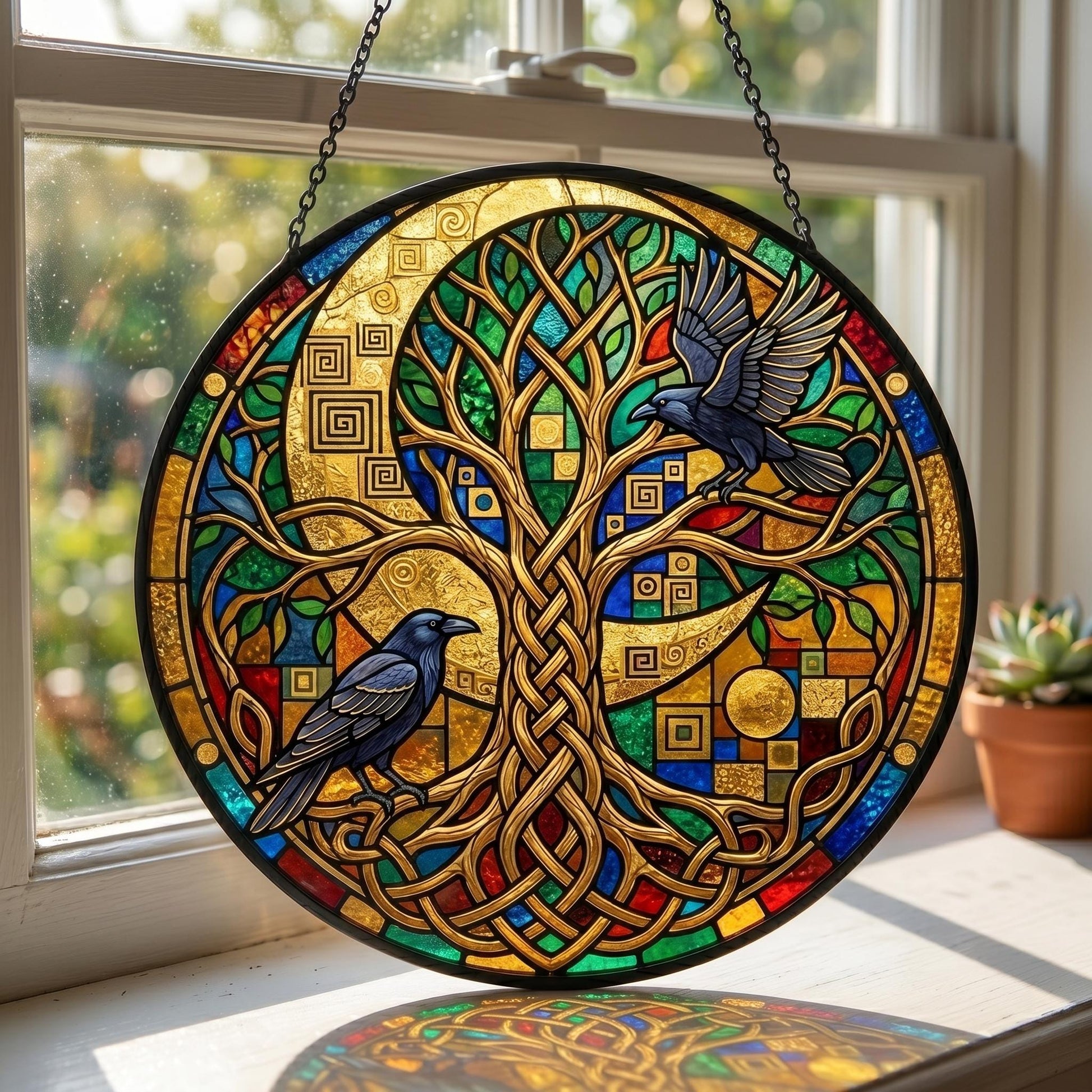 Viking Yggdrasil Tree of Life Home Decor - Yggdrasil Tree of Life Stained Glass Suncatcher, Viking