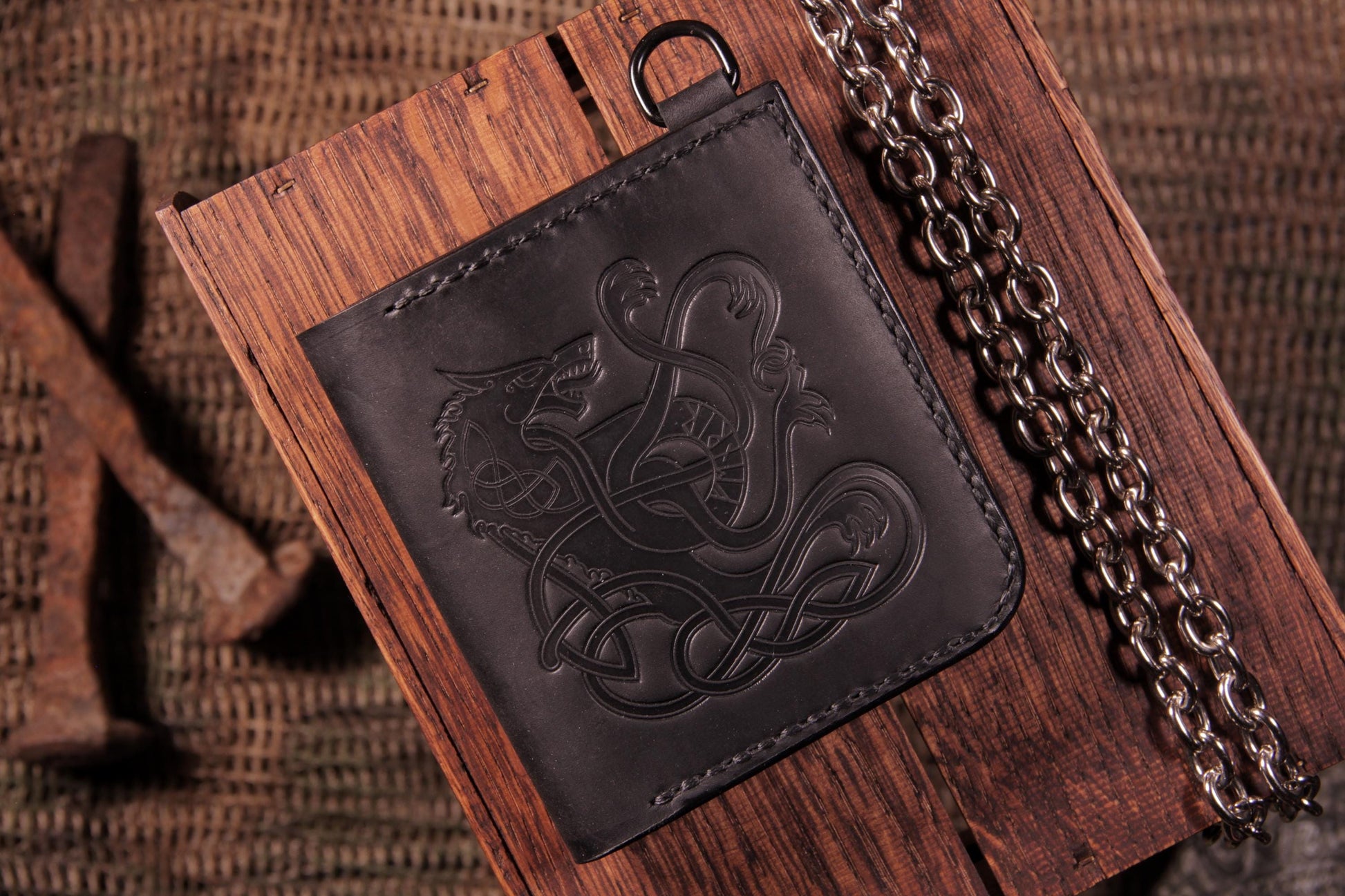 Viking Thor's Hammer Leather Accessory - Mjolnir & Jormungandr Leather Wallet: Viking Mythology