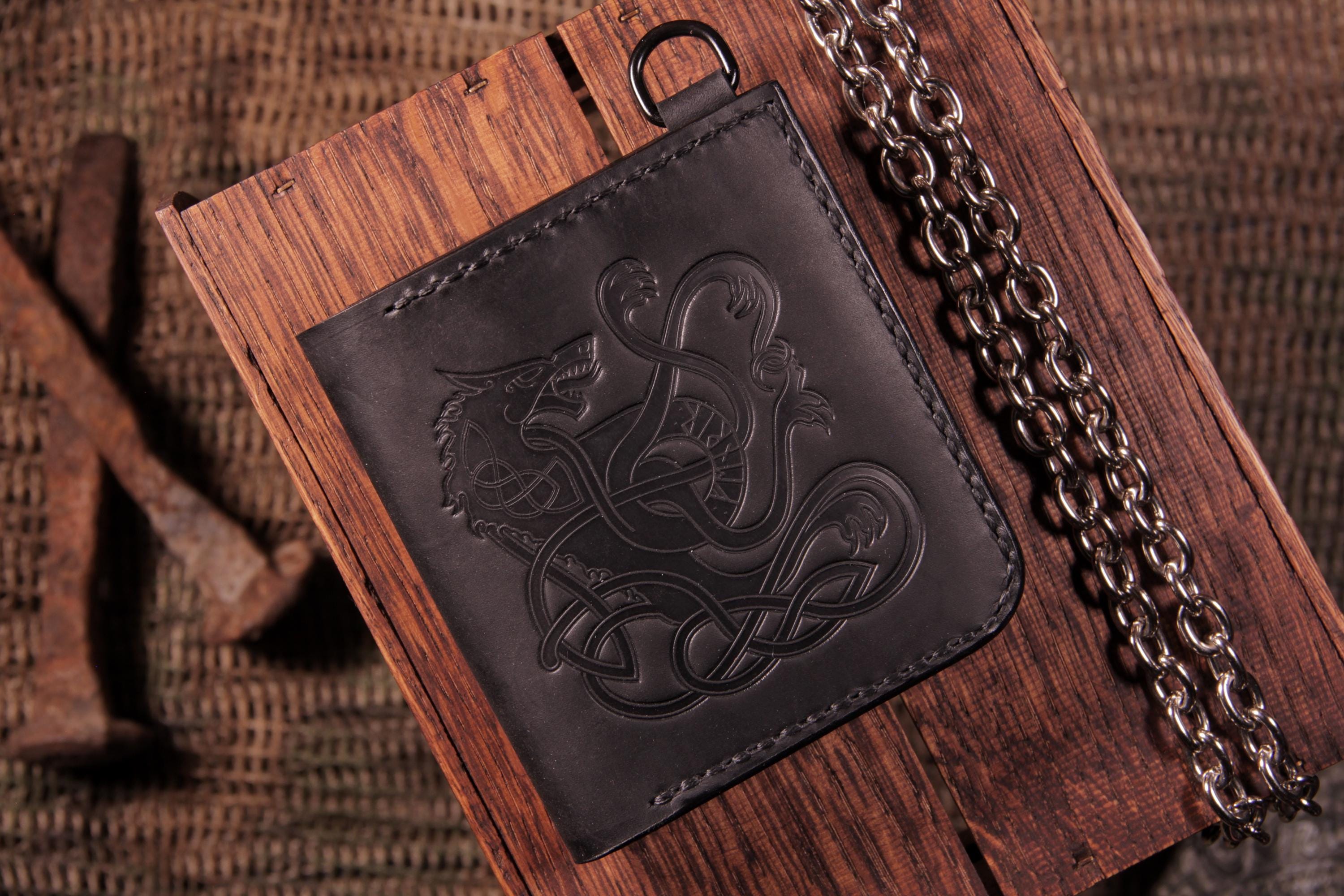 Viking Thor's Hammer Leather Accessory - Mjolnir & Jormungandr Leather Wallet: Viking Mythology