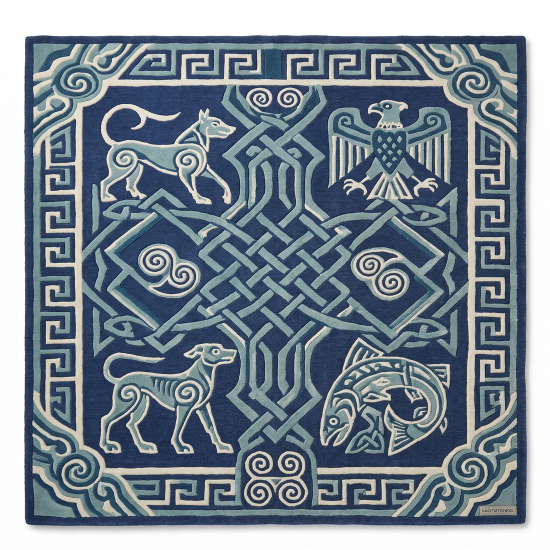 Viking Rug - Hand-Tufted Wool Rug, Celtic, Nordic Animal, Viking Blue Carpet