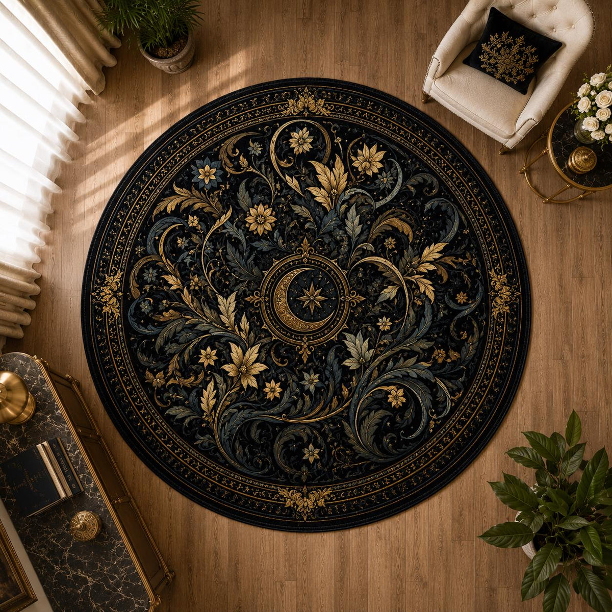 Viking Odin Rug - Viking Round Rug, Norse Mythology Area Rug, Runic Circle Floor Mat, Horn of Odin