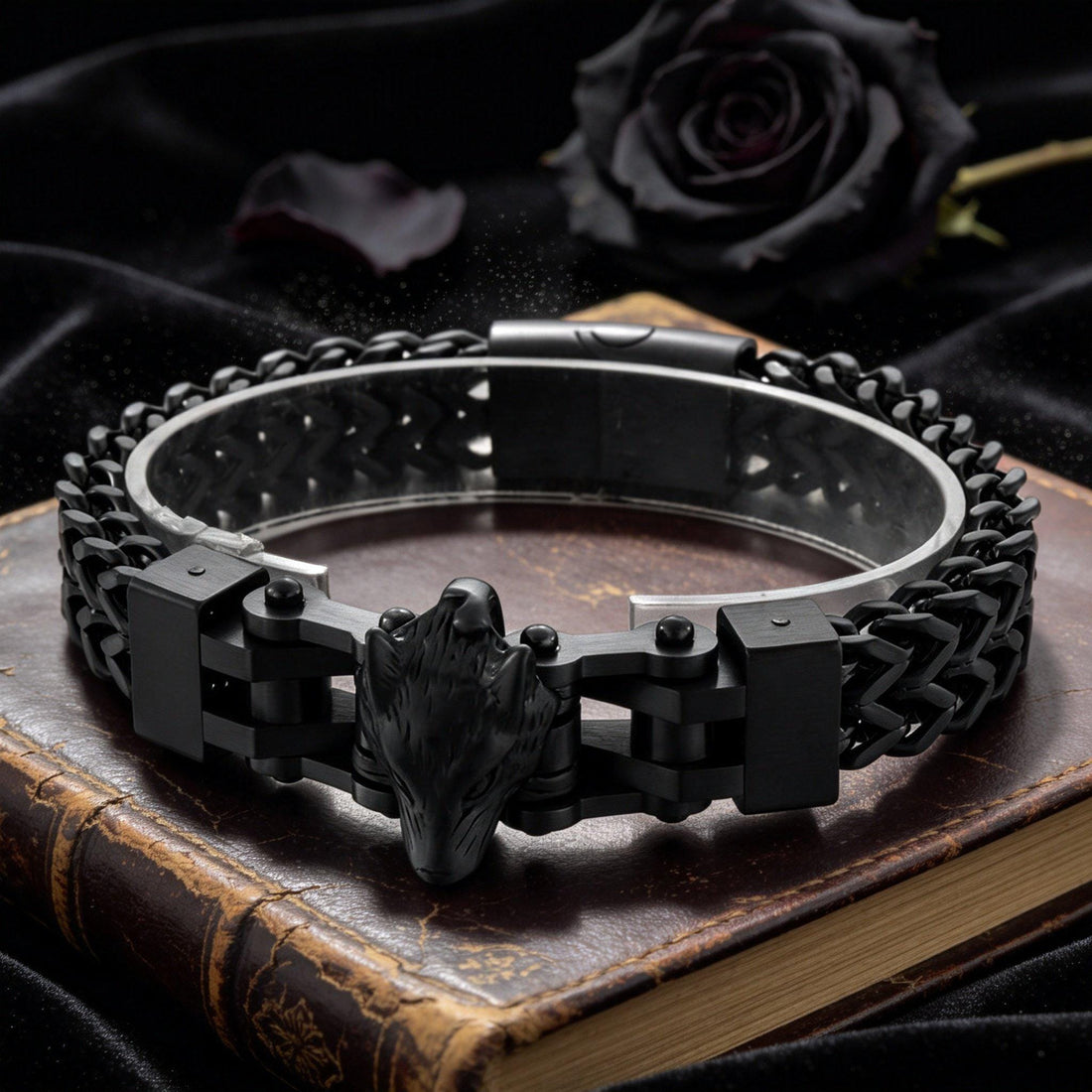 Viking Wolf Bracelet - Vintage Heavy-Duty Distressed Viking Wolf Head Titanium Steel Bracelet /
