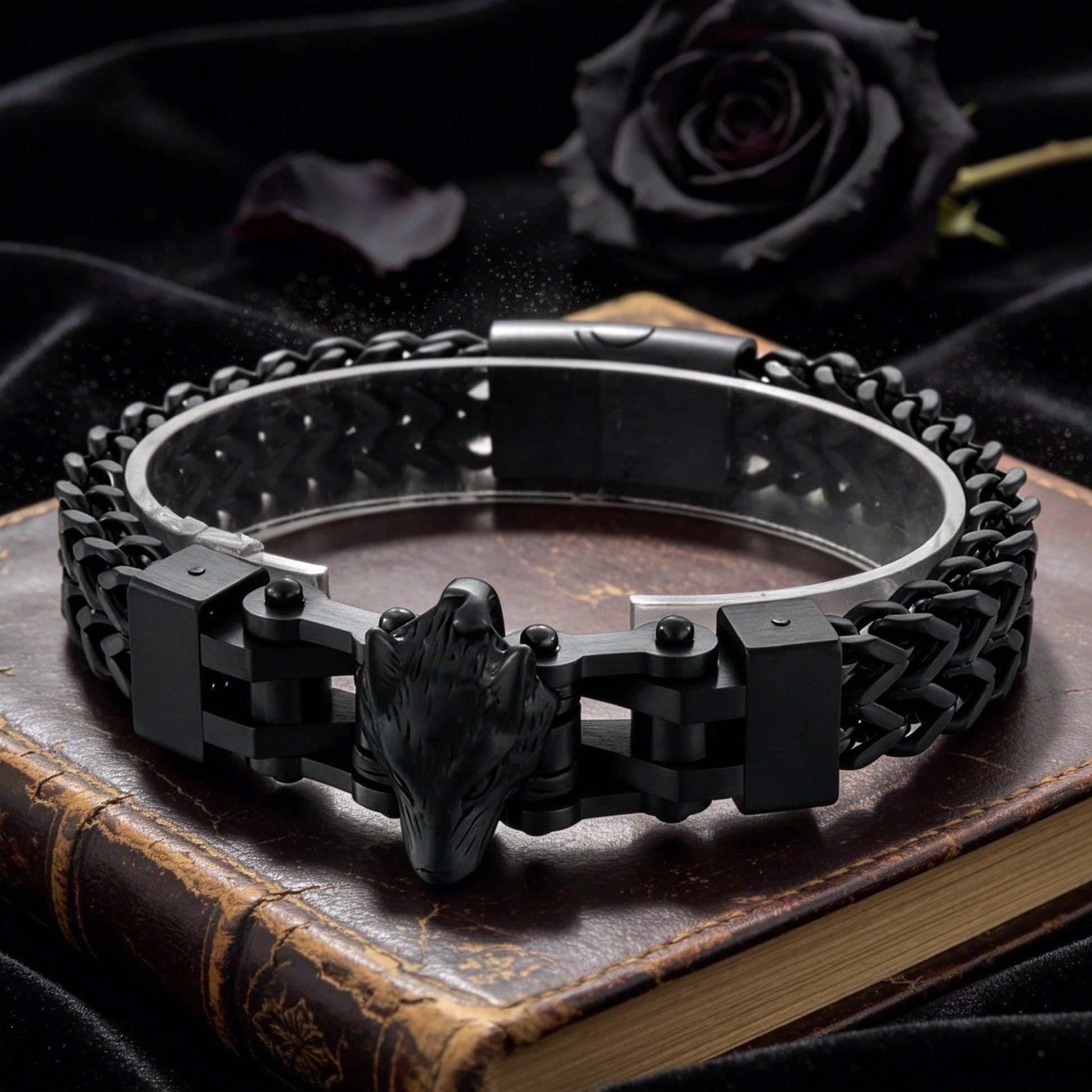 Viking Wolf Bracelet - Vintage Heavy-Duty Distressed Viking Wolf Head Titanium Steel Bracelet /