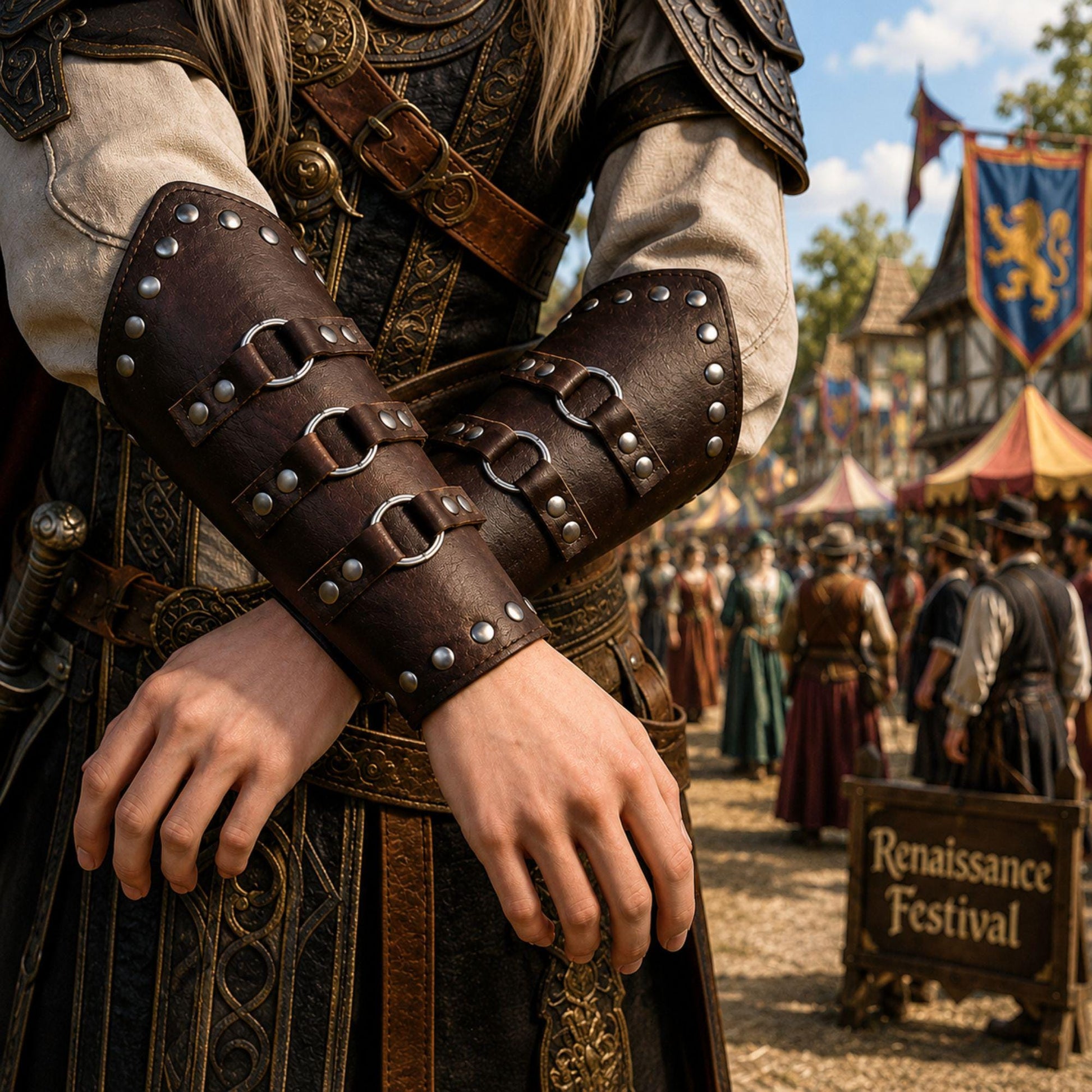 Viking Costume & LARP - Renaissance Fair Belt Pouch Set Viking Bracer Medieval Costume Accessories
