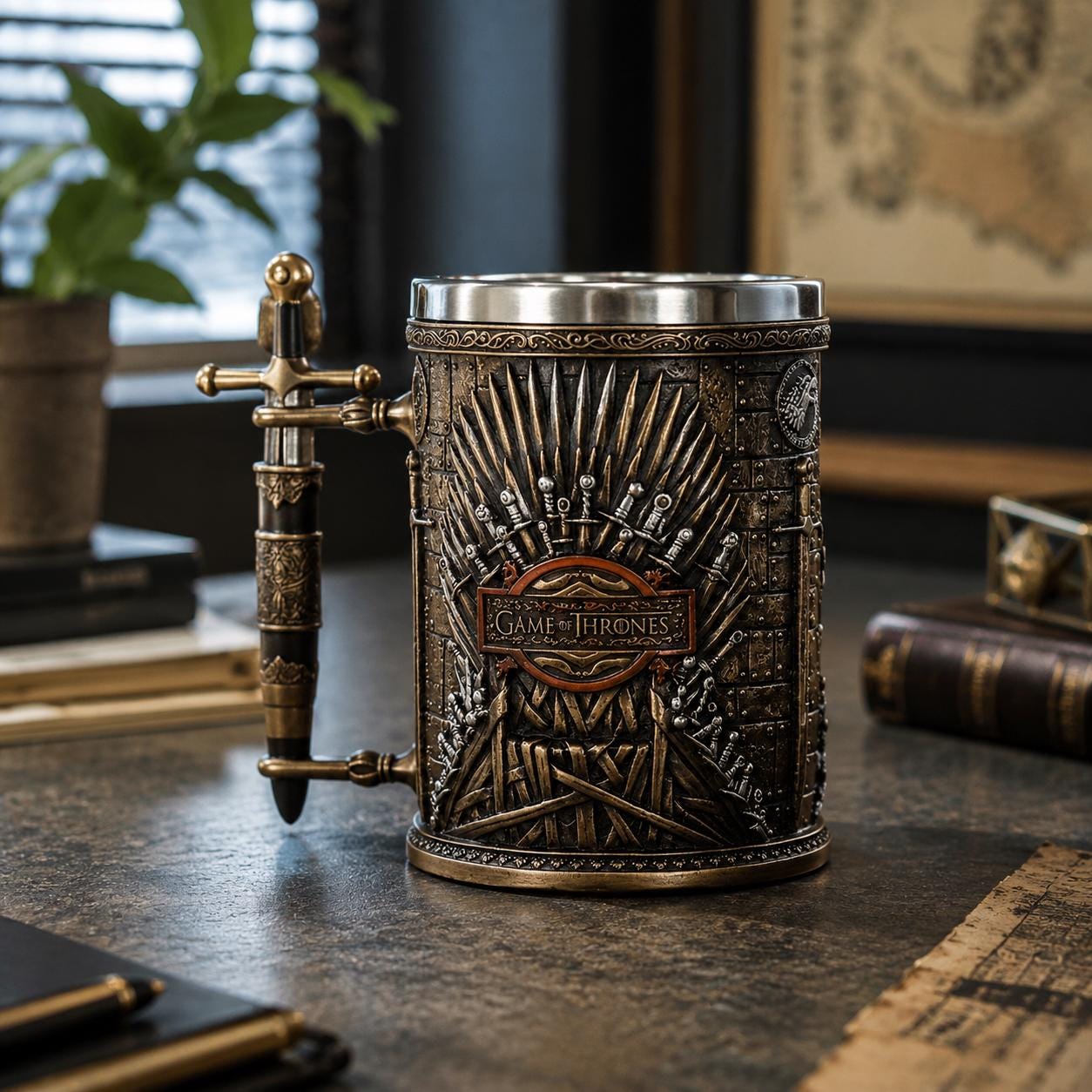 Viking Wolf Mug - Medieval Fantasy Beer Mug – Embossed Ceramic Tankard with Wolf Crest, Large