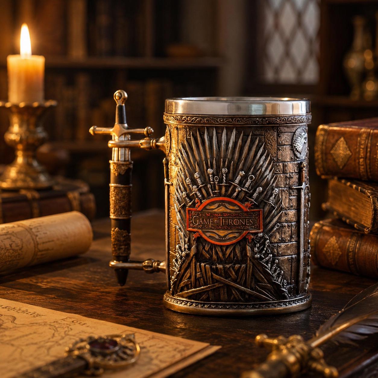 Viking Wolf Mug - Medieval Fantasy Beer Mug – Embossed Ceramic Tankard with Wolf Crest, Large