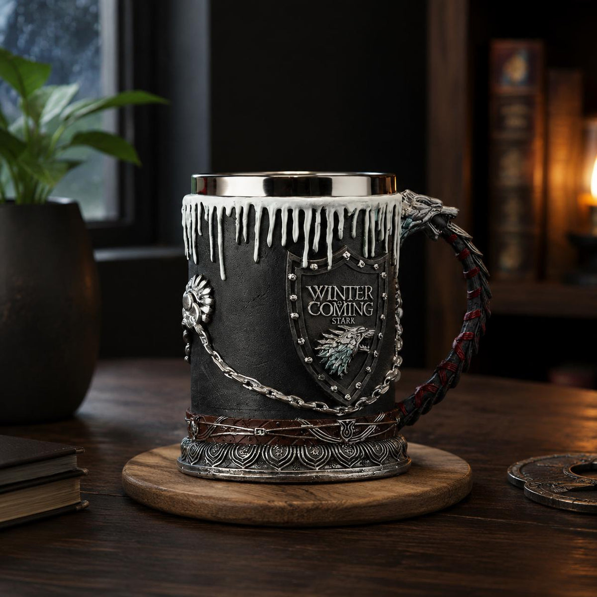 Viking Wolf Mug - Medieval Fantasy Beer Mug – Embossed Ceramic Tankard with Wolf Crest, Large