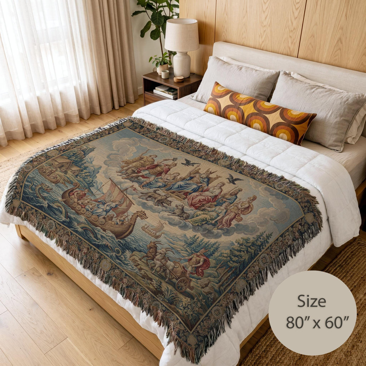 Viking Blanket - Norse Mythology Woven Blanket, Viking Gods Tapestry, Historic Nordic Art Throw
