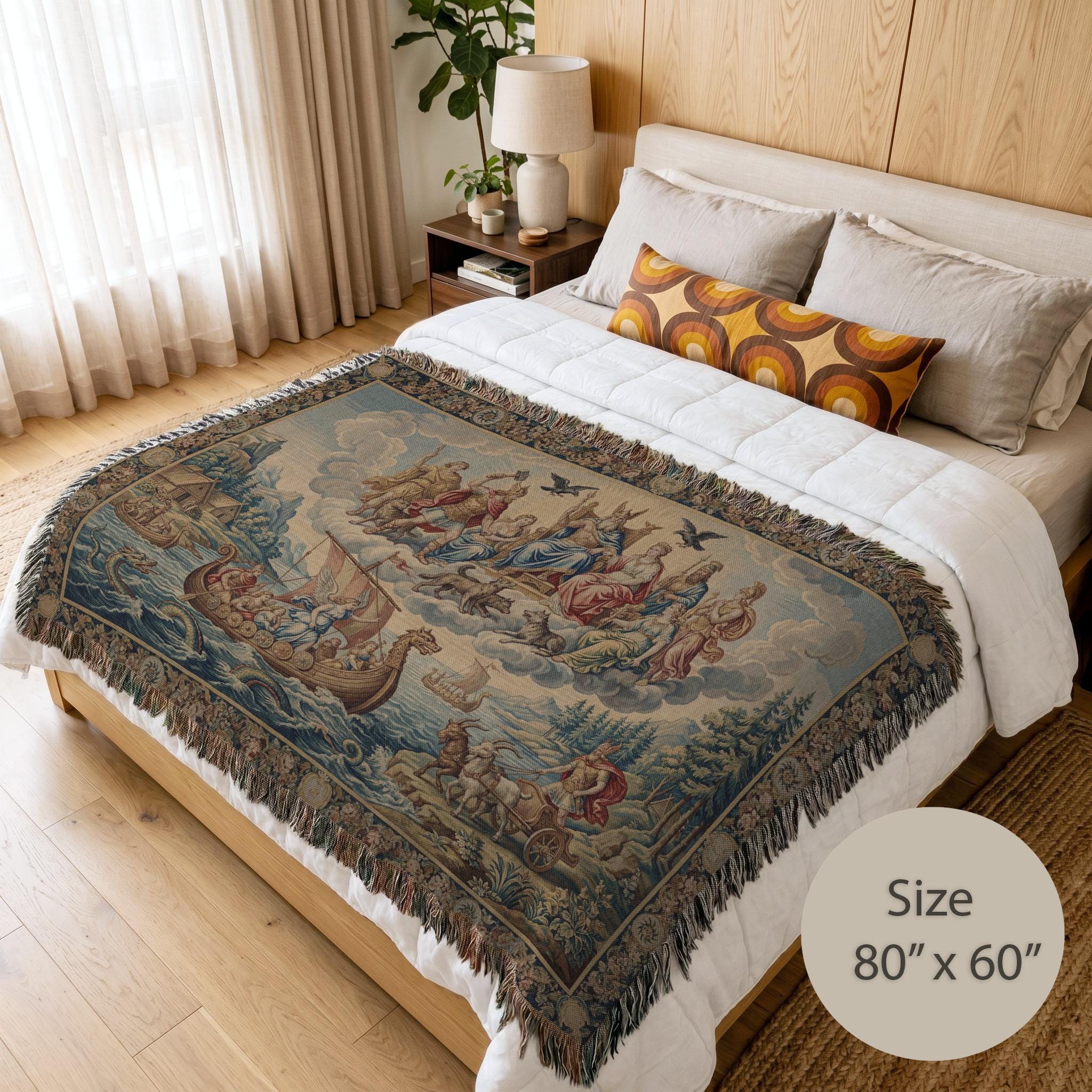 Viking Blanket - Norse Mythology Woven Blanket, Viking Gods Tapestry, Historic Nordic Art Throw