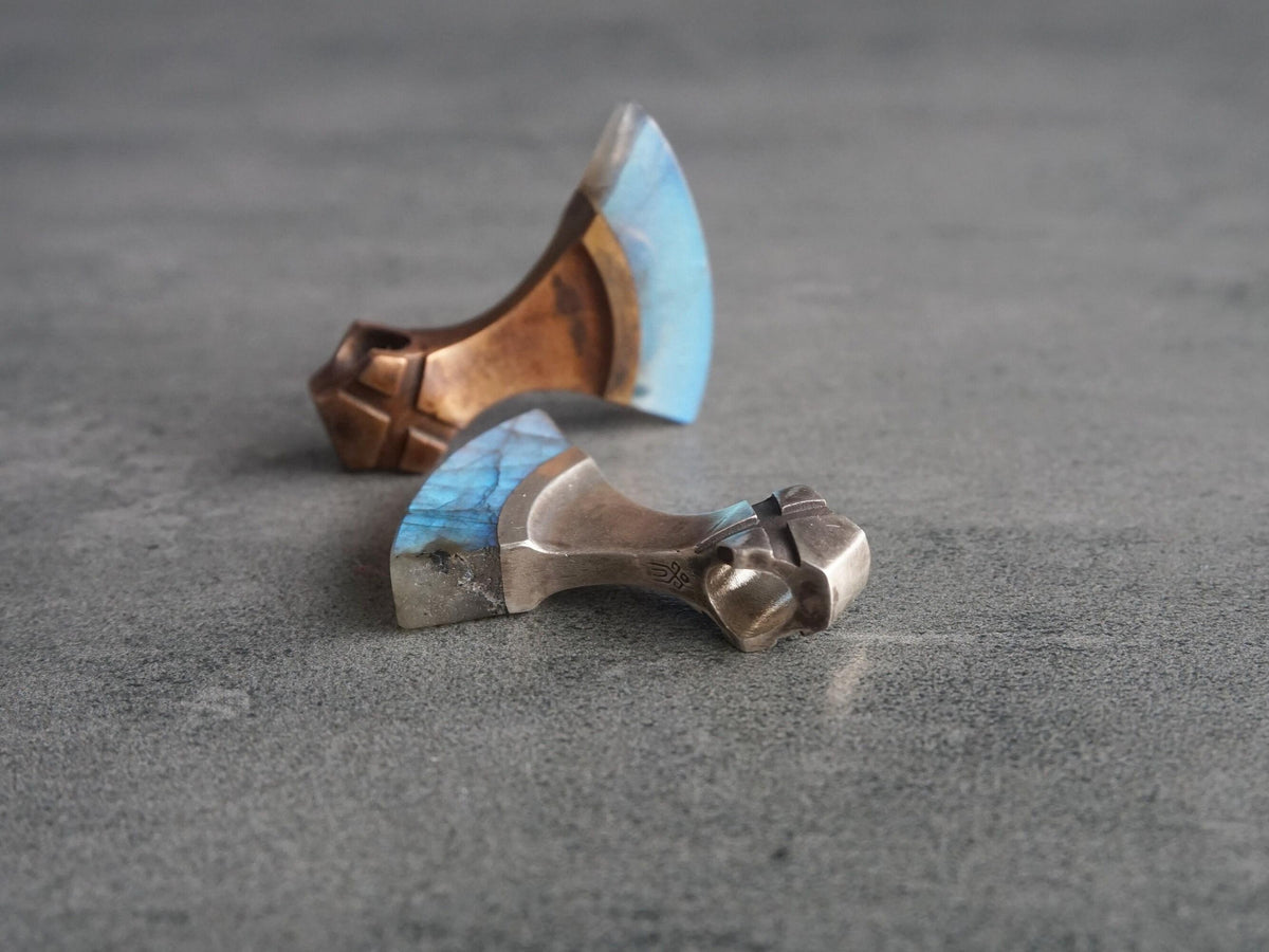 Viking Necklace - Labradorite Viking Axe Pendant, Norse Axe Necklace, Handmade Stone Amulet, Silver
