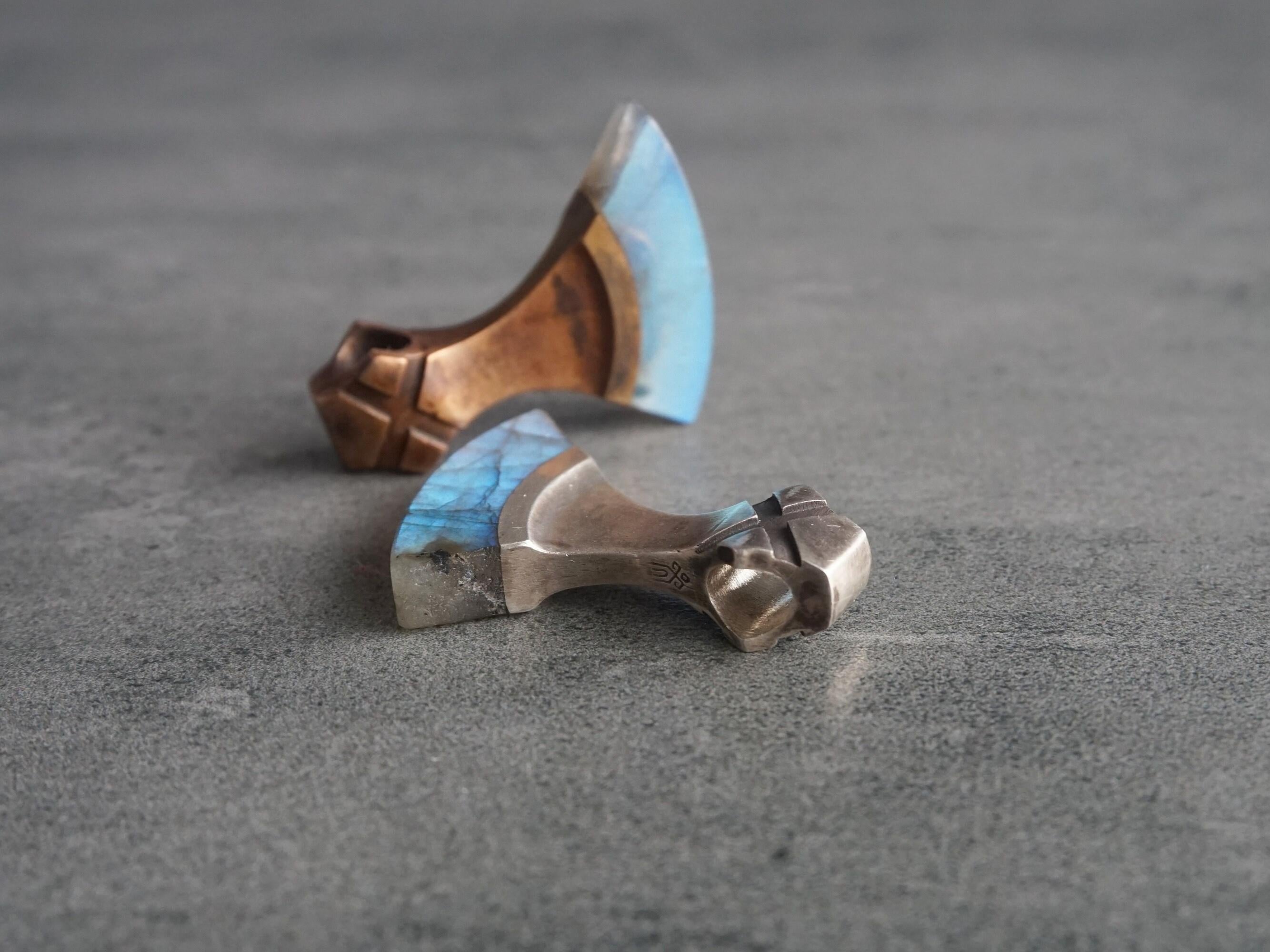 Viking Necklace - Labradorite Viking Axe Pendant, Norse Axe Necklace, Handmade Stone Amulet, Silver