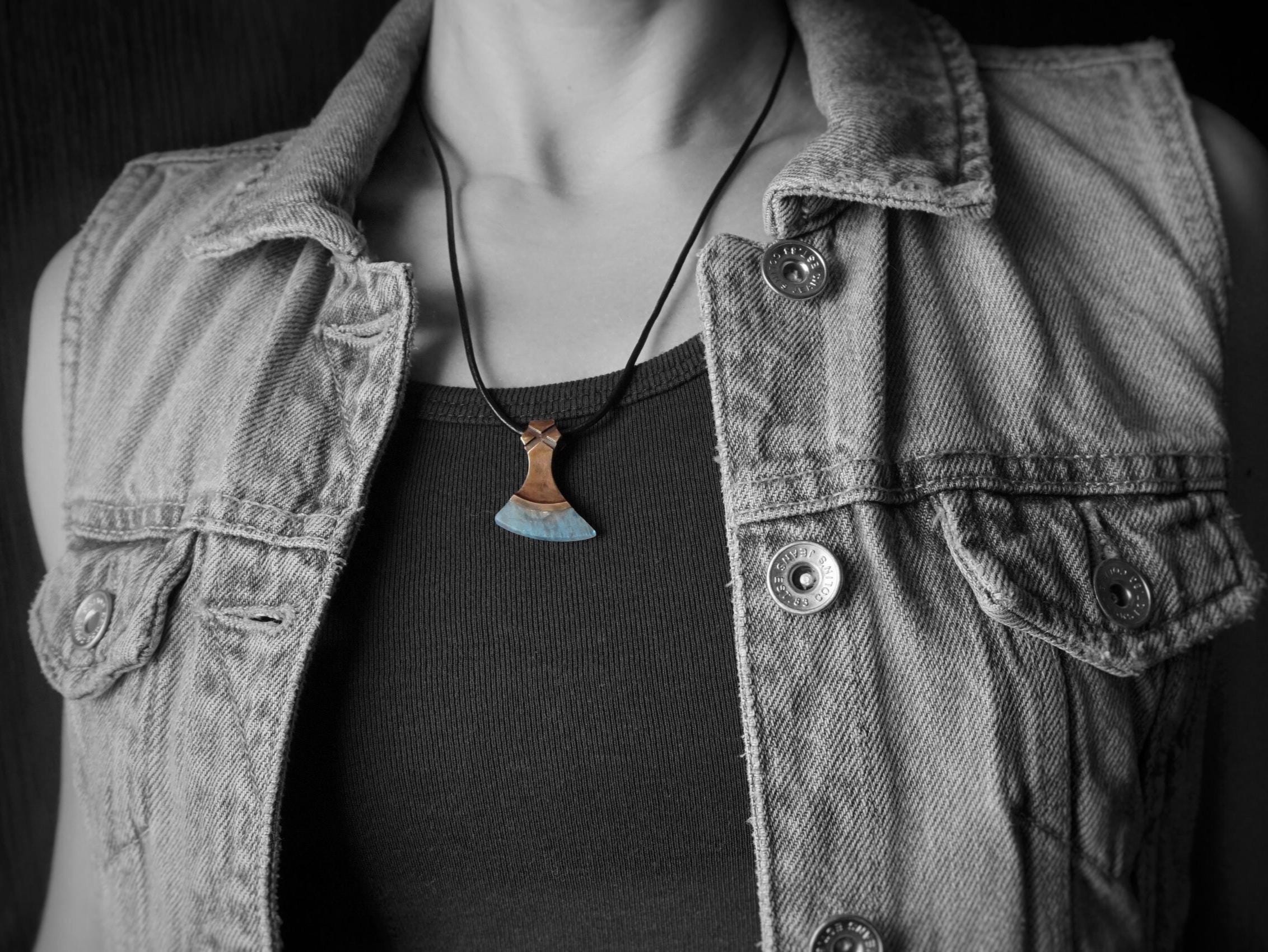 Viking Necklace - Labradorite Viking Axe Pendant, Norse Axe Necklace, Handmade Stone Amulet, Silver