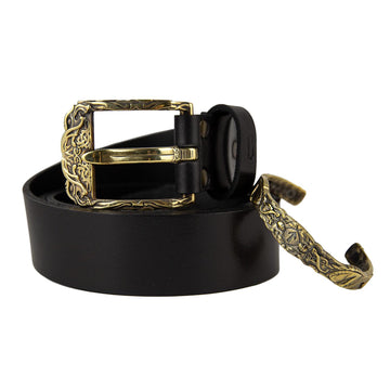 Viking Odin Bracelet - Odin's Wolves Gift Set: Leather Belt with Handmade Solid Brass Viking Buckle