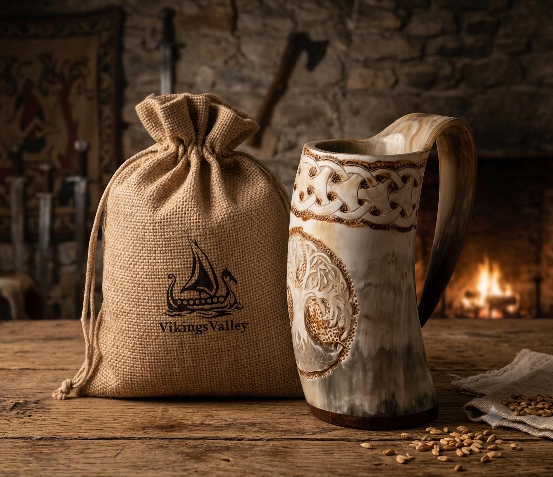 Viking Mug - Handmade Viking Horn Mug, Authentic Natural Ox Horn Tankard, 8 oz Drinking Mug for