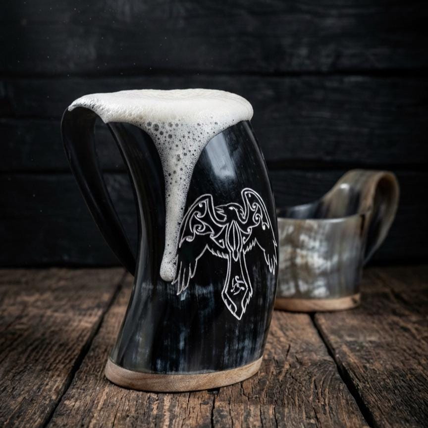 Viking Mug - Handmade Viking Horn Mug, Authentic Natural Ox Horn Tankard, 8 oz Drinking Mug for
