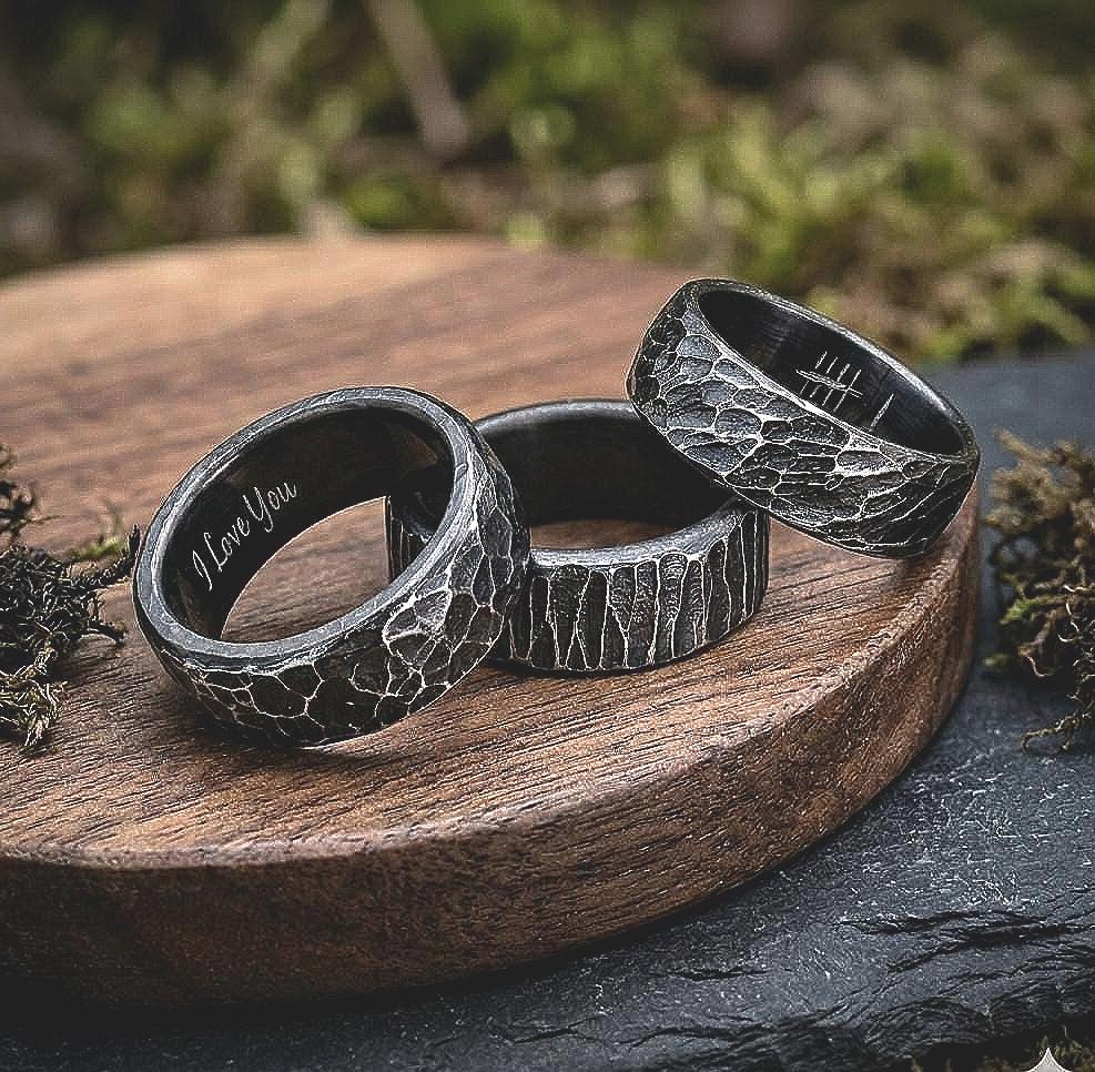 Viking Rune Ring - Ancient Viking Ring For Men - Nordic Runes Ring, Black Viking Norse Ring